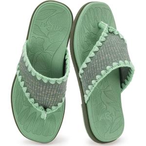 ONCAI Women’s Flip Flops Classic Square Toe Yoga Mat Flat Dressy Summer Beach Slide Sandals for Woman Walking Fashion Comfort Ladies Thong Sandal Soft Cushion Rubber Sole Size US 6-11(Green)