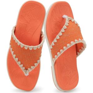 ONCAI Women’s Flip Flops Classic Square Toe Yoga Mat Flat Dressy Summer Beach Slide Sandals for Woman Walking Fashion Comfort Ladies Thong Sandal Soft Cushion Rubber Sole Size US 6-11(Orange/White)