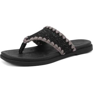 ONCAI Women’s Flip Flops Classic Square Toe Yoga Mat Flat Dressy Summer Beach Slide Sandals for Woman Walking Fashion Comfort Ladies Thong Sandal Soft Cushion Rubber Sole Size US 6-11(Vine-black)