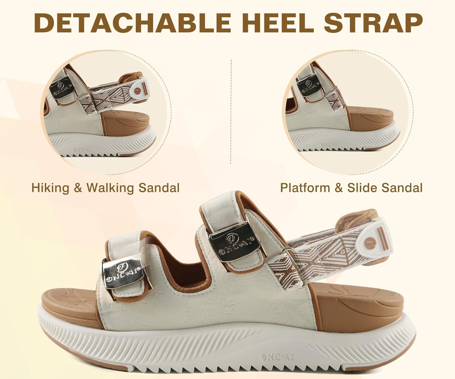 image:imageONCAI Orthopedic Women Sandals with Arch Support Comfort Casual Sport Platform Recovery Hiking Sandals for Laides Water Summer Vacation Shoes Thick Outdoor Adjustable Strap Size 612BeigewhiteKhaki