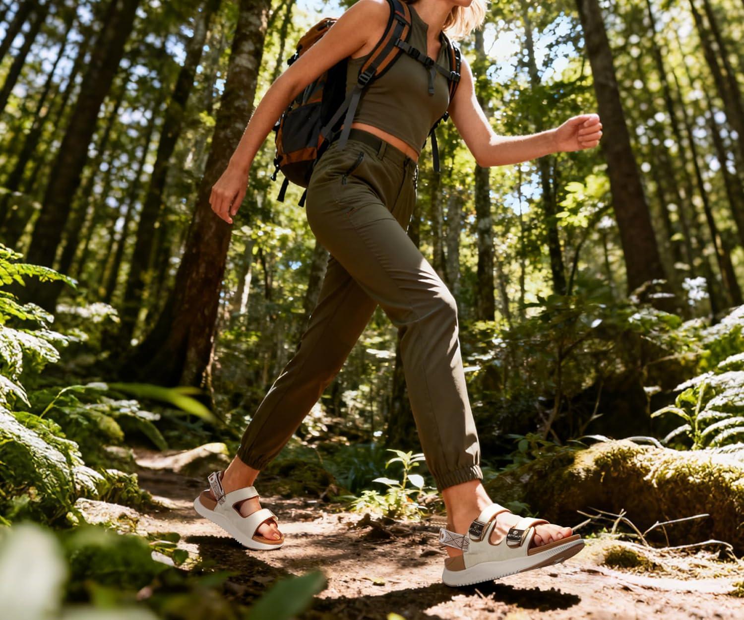 image:imageONCAI Orthopedic Women Sandals with Arch Support Comfort Casual Sport Platform Recovery Hiking Sandals for Laides Water Summer Vacation Shoes Thick Outdoor Adjustable Strap Size 612BeigewhiteKhaki