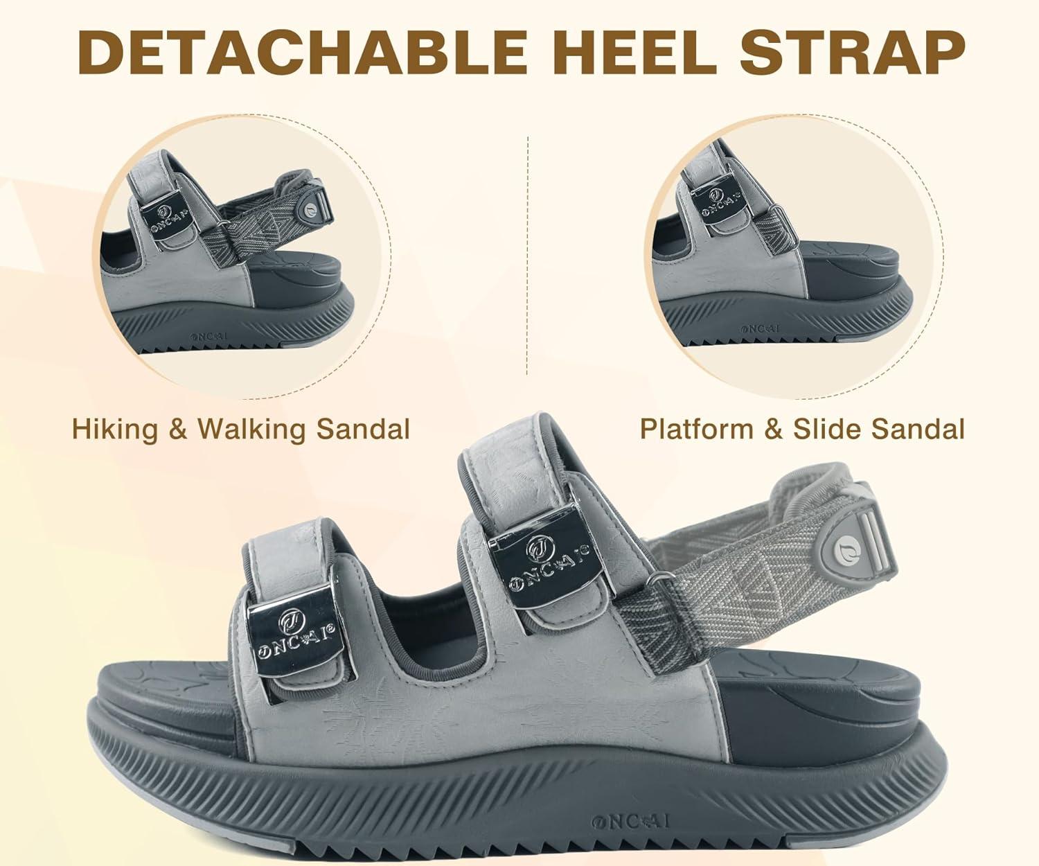 image:imageONCAI Orthopedic Women Sandals with Arch Support Comfort Casual Sport Platform Recovery Hiking Sandals for Laides Water Summer Vacation Shoes Thick Outdoor Adjustable Strap Size 612Grey