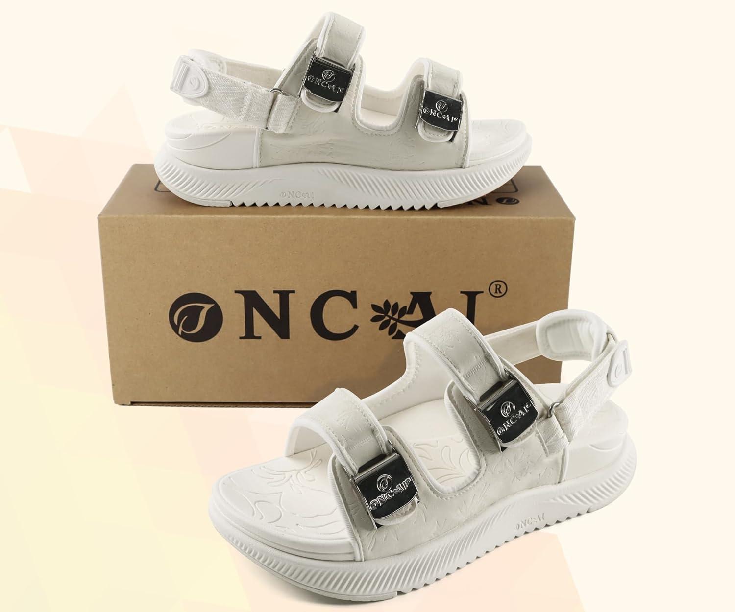 image:imageONCAI Orthopedic Women Sandals with Arch Support Comfort Casual Sport Platform Recovery Hiking Sandals for Laides Water Summer Vacation Shoes Thick Outdoor Adjustable Strap Size 612White