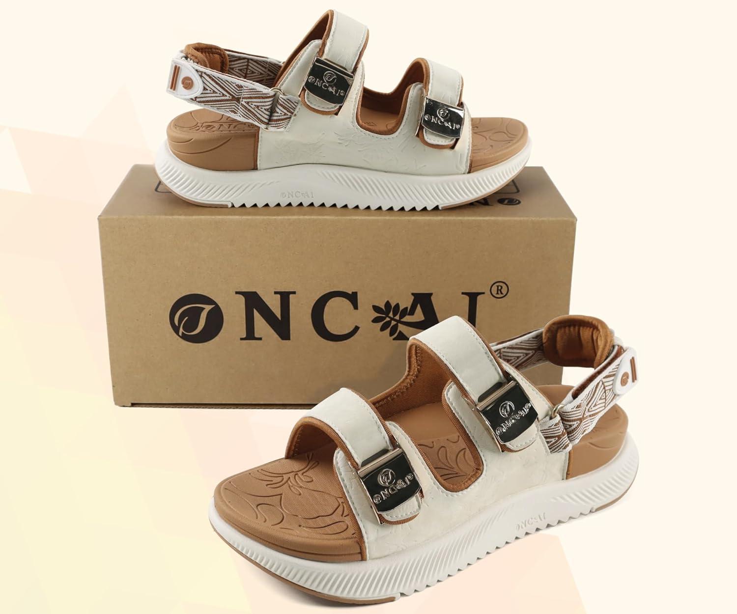 image:imageONCAI Orthopedic Women Sandals with Arch Support Comfort Casual Sport Platform Recovery Hiking Sandals for Laides Water Summer Vacation Shoes Thick Outdoor Adjustable Strap Size 612BeigewhiteKhaki