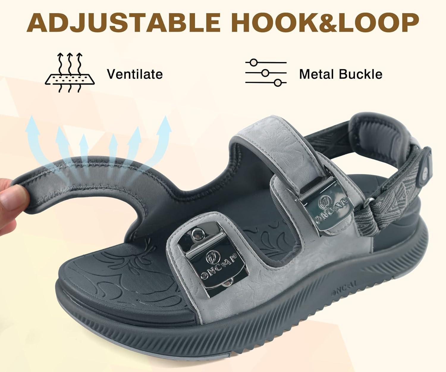 image:imageONCAI Orthopedic Women Sandals with Arch Support Comfort Casual Sport Platform Recovery Hiking Sandals for Laides Water Summer Vacation Shoes Thick Outdoor Adjustable Strap Size 612Grey