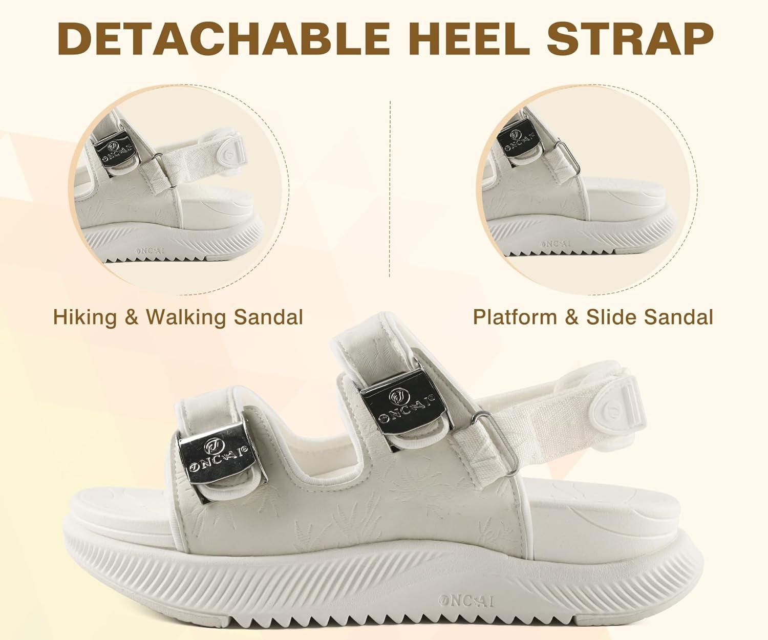 image:imageONCAI Orthopedic Women Sandals with Arch Support Comfort Casual Sport Platform Recovery Hiking Sandals for Laides Water Summer Vacation Shoes Thick Outdoor Adjustable Strap Size 612White