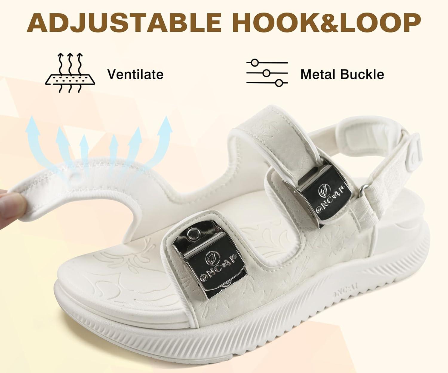 image:imageONCAI Orthopedic Women Sandals with Arch Support Comfort Casual Sport Platform Recovery Hiking Sandals for Laides Water Summer Vacation Shoes Thick Outdoor Adjustable Strap Size 612White