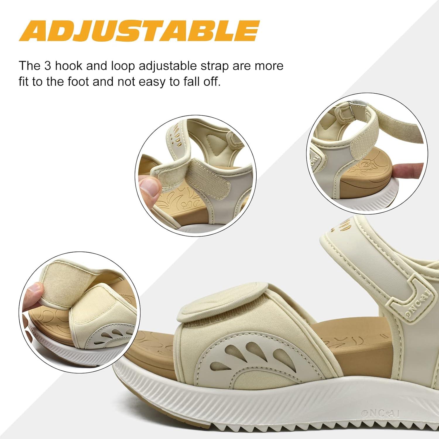 image:imageONCAI Set of 2 Pairs US Size 8 Womens Orthotic Cushion Flip Flops Recovery Walking Sandals BeigeWhite Walking Sandals WomenArch Support Hiking Sandals BeigeWhite