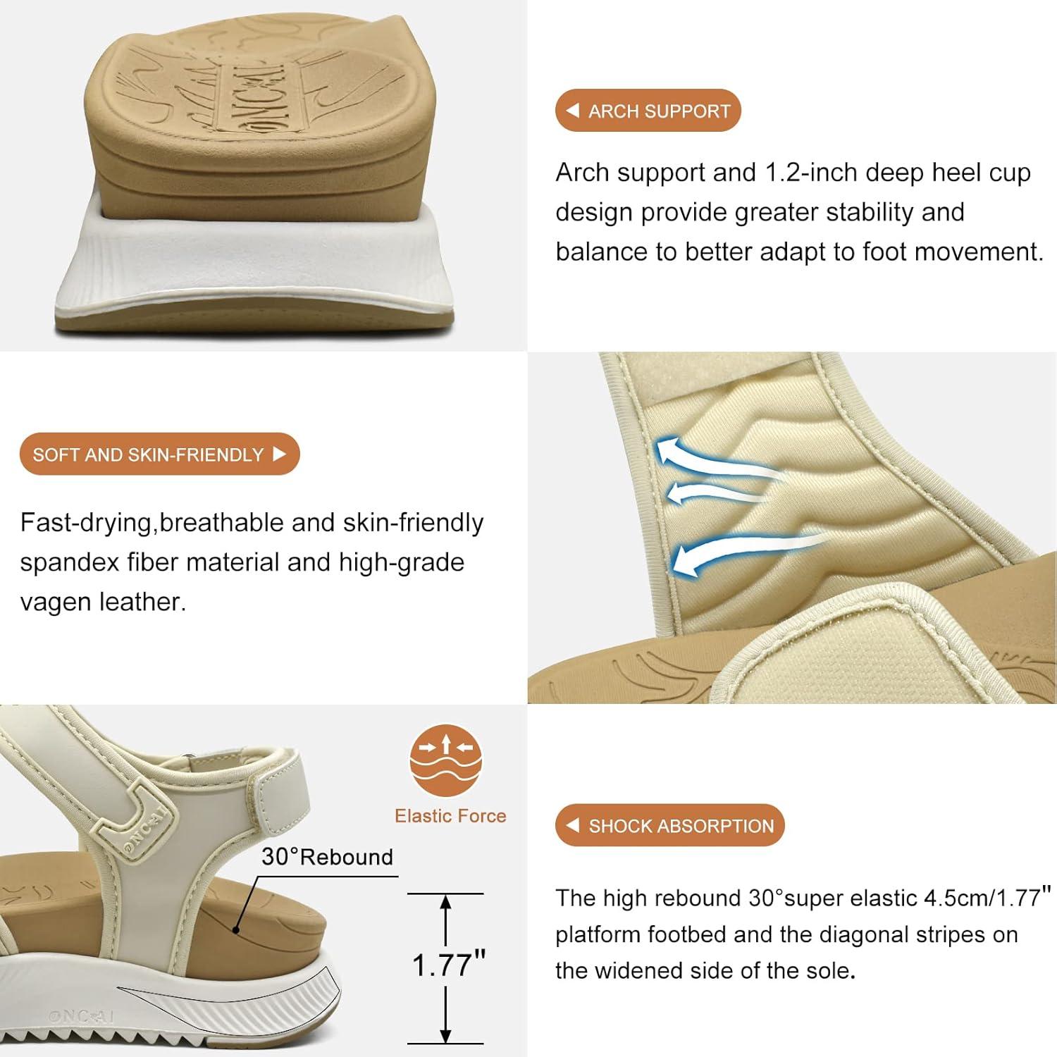 image:imageONCAI Set of 2 Pairs US Size 8 Womens Orthotic Cushion Flip Flops Recovery Walking Sandals BeigeWhite Walking Sandals WomenArch Support Hiking Sandals BeigeWhite