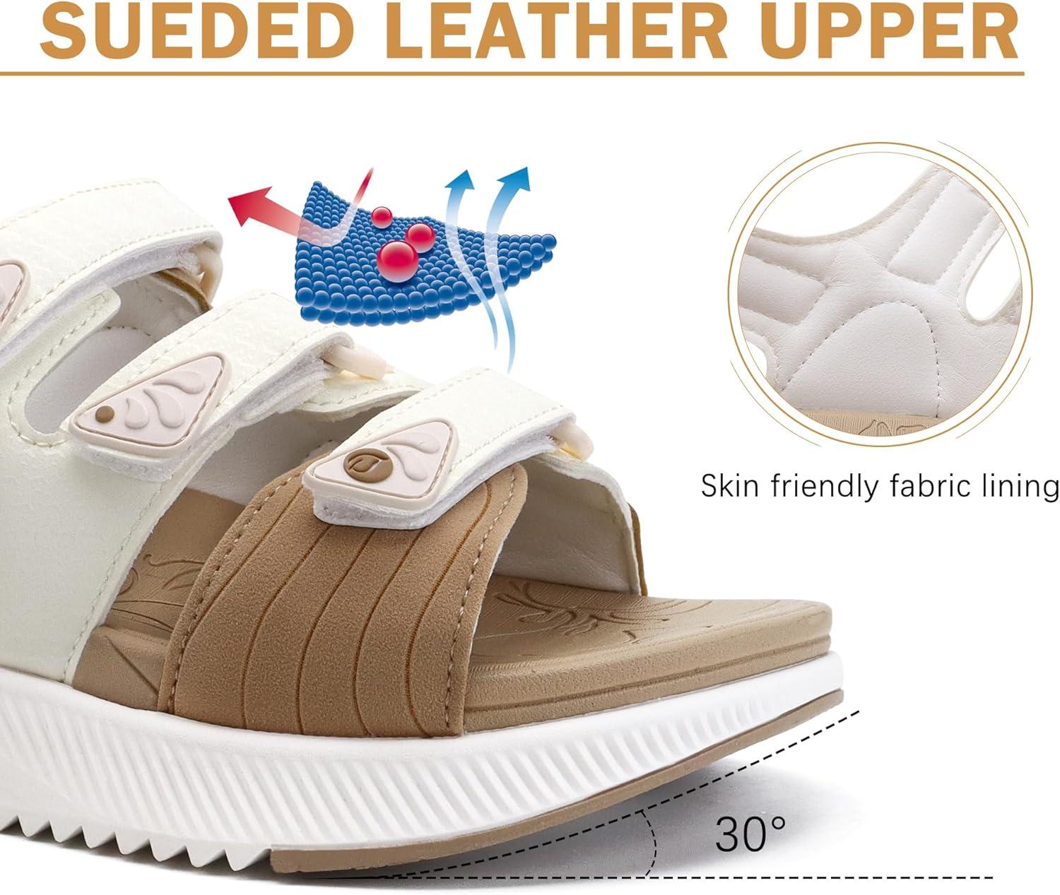 image:imageONCAI Set of 2 Pairs US Size 8 Womens Orthotic Cushion Flip Flops Recovery Walking Sandals BeigeWhite Womens Hiking Sandals with Arch Support Walking Sports Sandals BeigeWhite