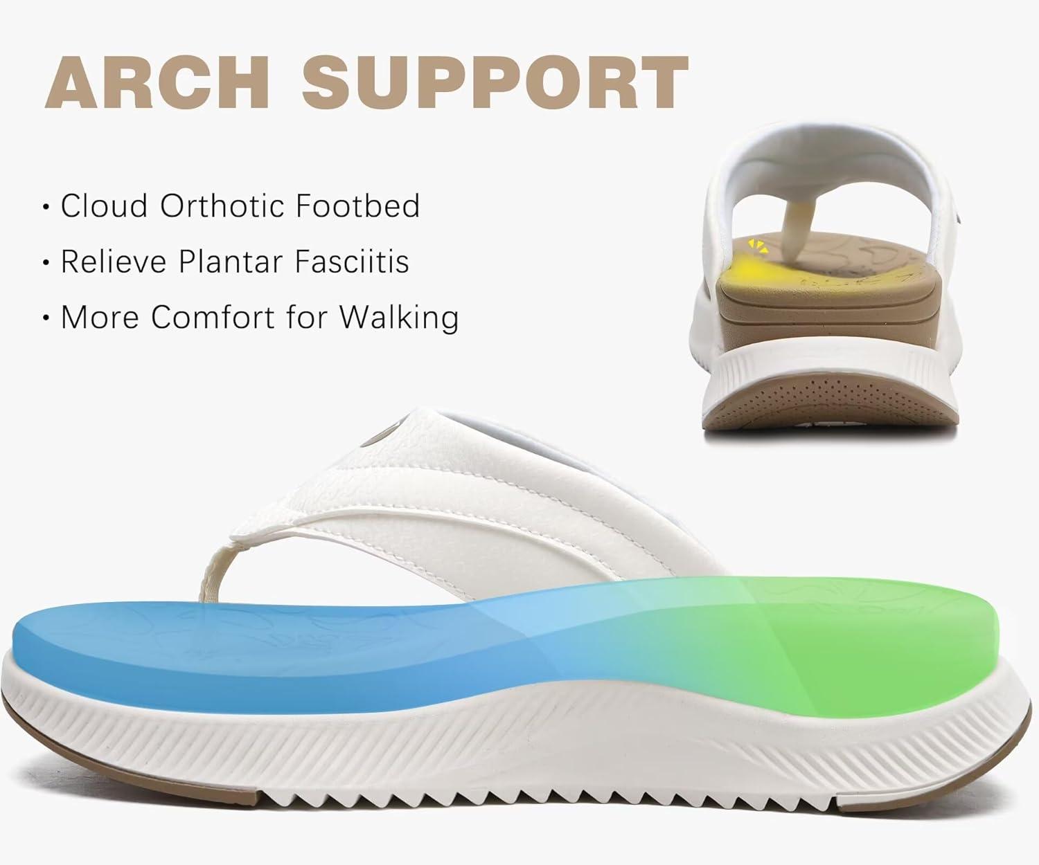 image:imageONCAI Set of 2 Pairs US Size 8 Womens Orthotic Cushion Flip Flops Recovery Walking Sandals BeigeWhite Womens Hiking Sandals with Arch Support Walking Sports Sandals BeigeWhite