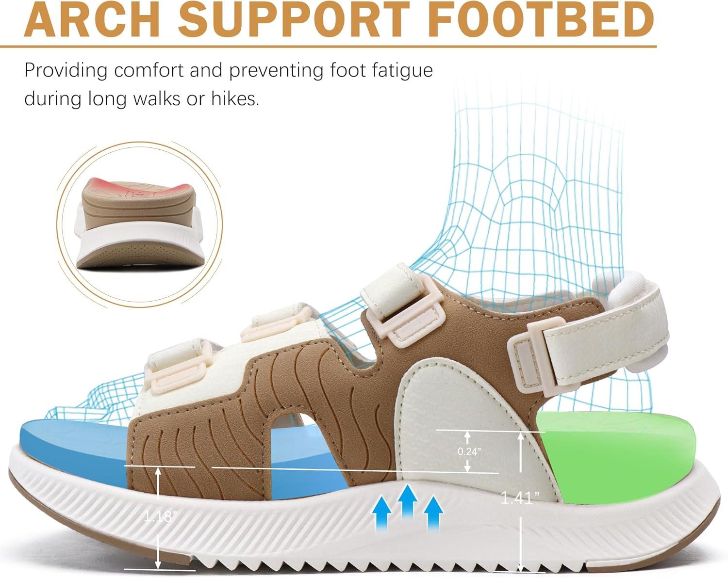 image:imageONCAI Set of 2 Pairs US Size 8 Womens Orthotic Cushion Flip Flops Recovery Walking Sandals BeigeWhite Womens Hiking Sandals with Arch Support Walking Sports Sandals BeigeWhite