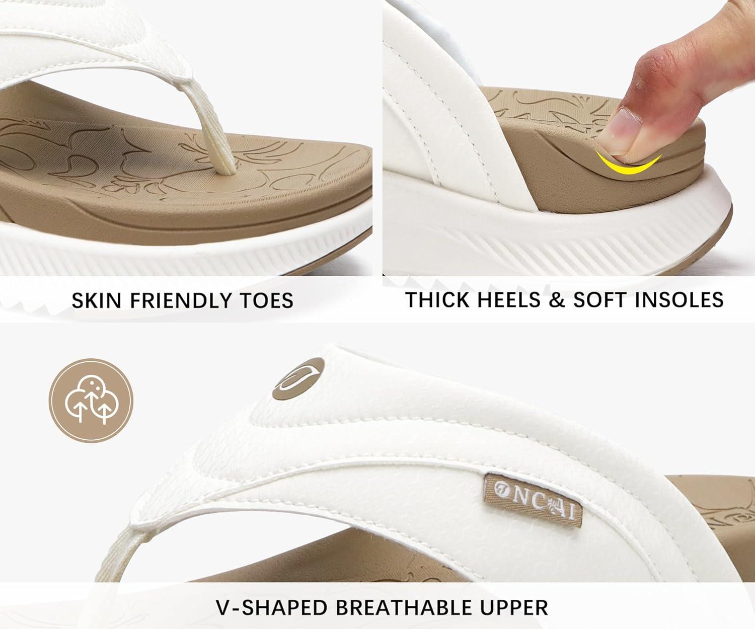 image:imageONCAI Set of 2 Pairs US Size 8 Womens Orthotic Cushion Flip Flops Recovery Walking Sandals BeigeWhite Womens Orthotic Sandals Ladies Recovery Walking Slides BeigeWhite