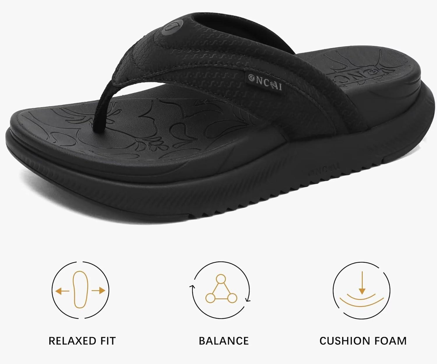 image:imageONCAI Set of 2 Pairs US Size 8 Womens Orthotic Cushion Flip Flops Recovery Walking Sandals Black Walking Sandals for Women Sport Athletic Hiking Sandals Black