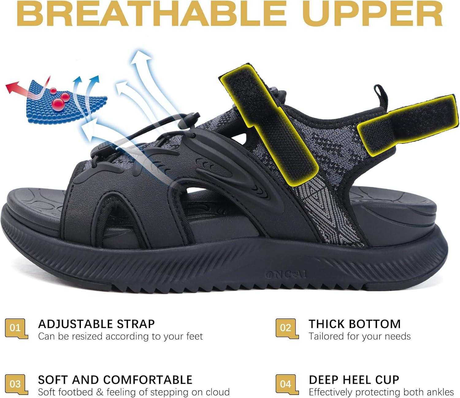 image:imageONCAI Set of 2 Pairs US Size 8 Womens Orthotic Cushion Flip Flops Recovery Walking Sandals Black Walking Sandals for Women Sport Athletic Hiking Sandals Black