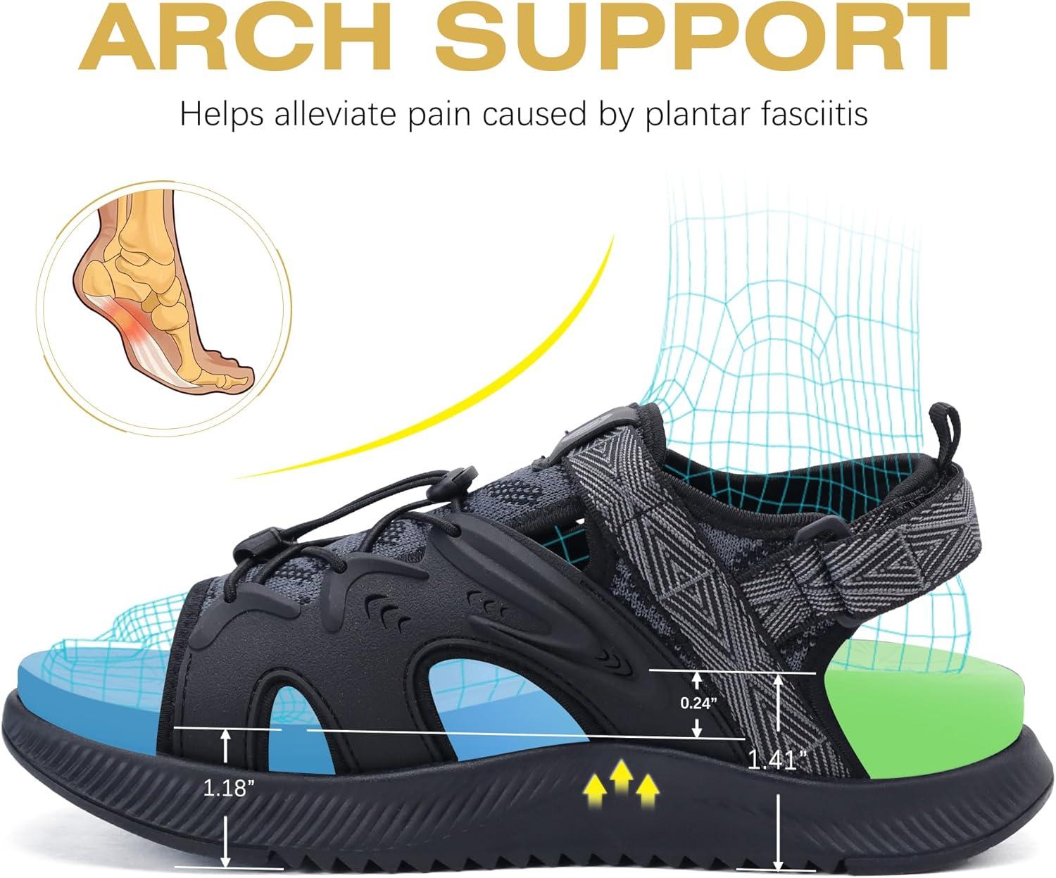 image:imageONCAI Set of 2 Pairs US Size 8 Womens Orthotic Cushion Flip Flops Recovery Walking Sandals Black Walking Sandals for Women Sport Athletic Hiking Sandals Black