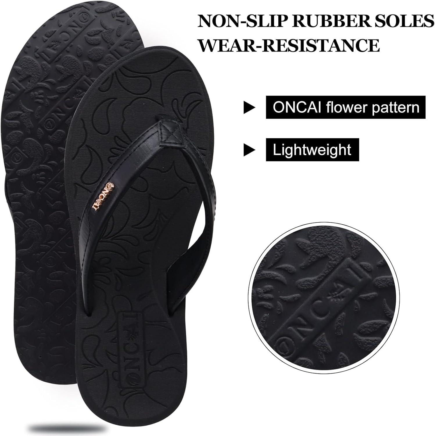 image:imageONCAI Set of 2 Pairs US Size 8Womens Flip Flops Arch Support Yoga MatBlack and Womens Flip Flops with Rhinestone White