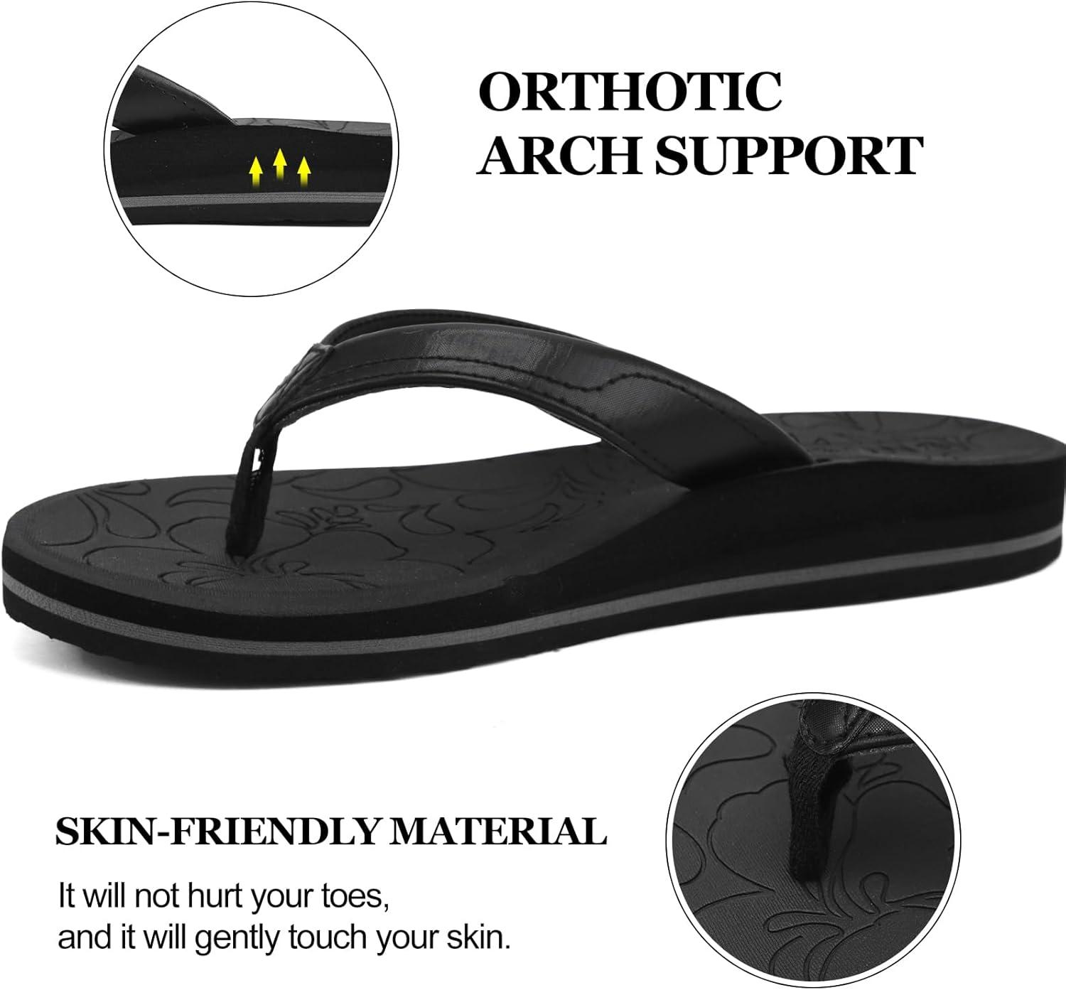 image:imageONCAI Set of 2 Pairs US Size 8Womens Flip Flops Arch Support Yoga MatBlack and Womens Flip Flops with Rhinestone White