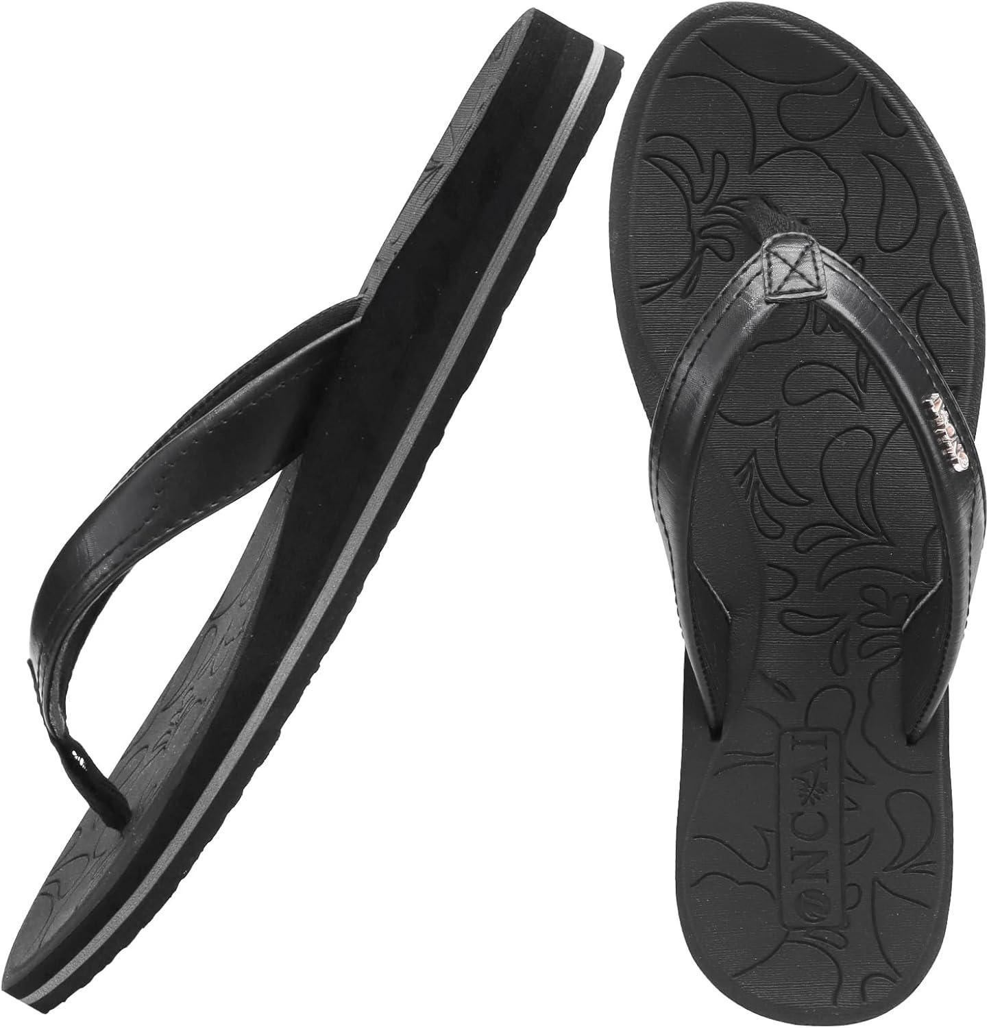 image:imageONCAI Set of 2 Pairs US Size 8Womens Flip Flops Arch Support Yoga MatBlack and Womens Flip Flops with Rhinestone White