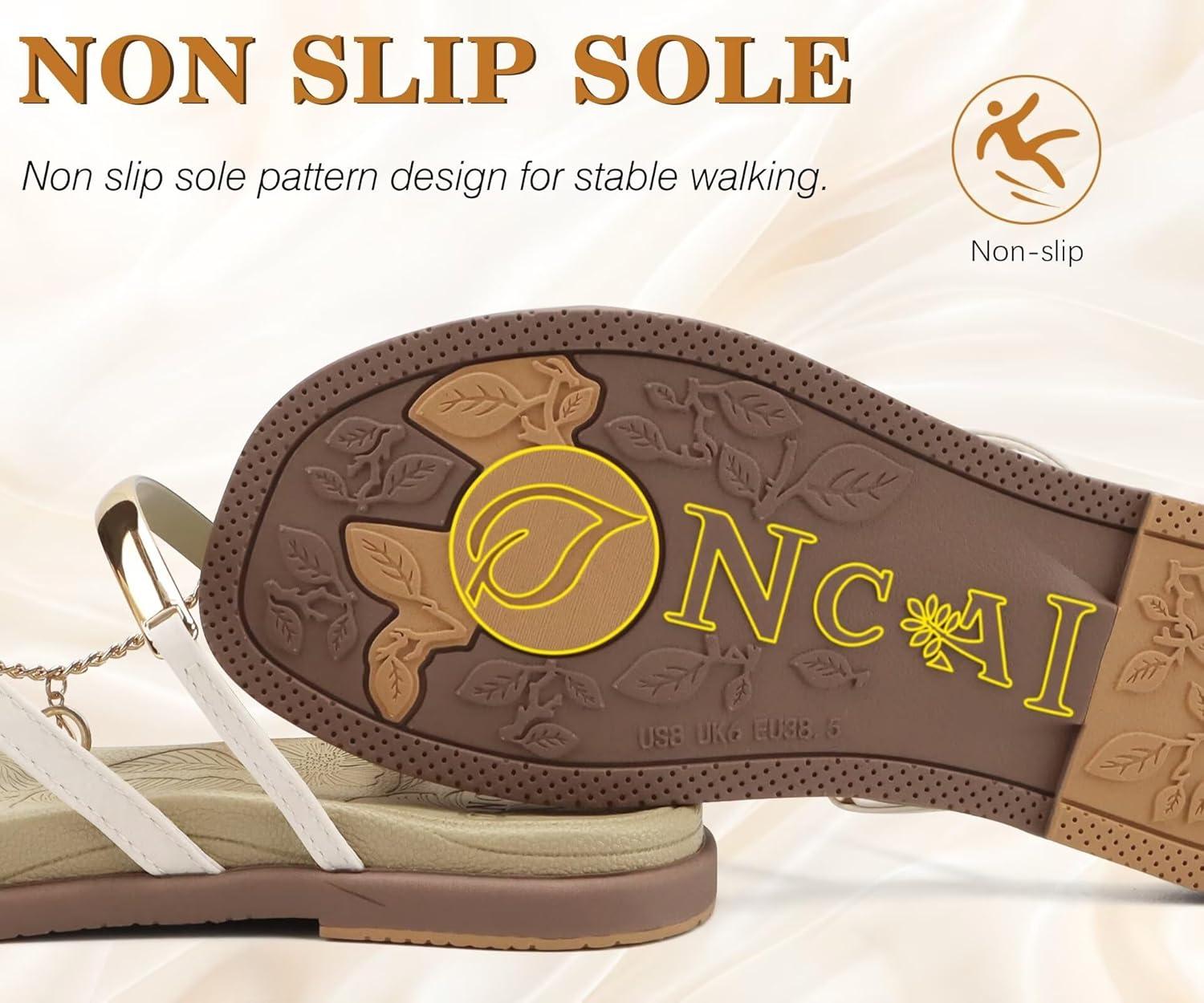 image:imageONCAI Womens Flat Slides Sandals Toe loop Strappy Square Open Toe Fashion Essentials Sandal for Woman Summer Vacation Walking Casual Comfortable Outdoor Ladies Slide Shoes US Size 611BeigeBrown