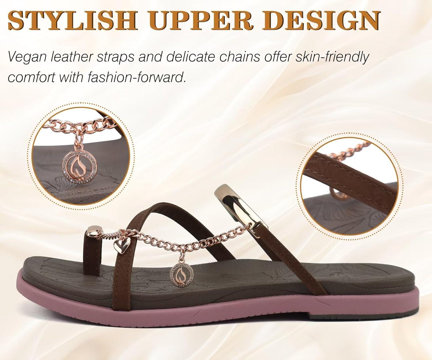 image:imageONCAI Womens Flat Slides Sandals Toe loop Strappy Square Open Toe Fashion Essentials Sandal for Woman Summer Vacation Walking Casual Comfortable Outdoor Ladies Slide Shoes US Size 611BrownPink