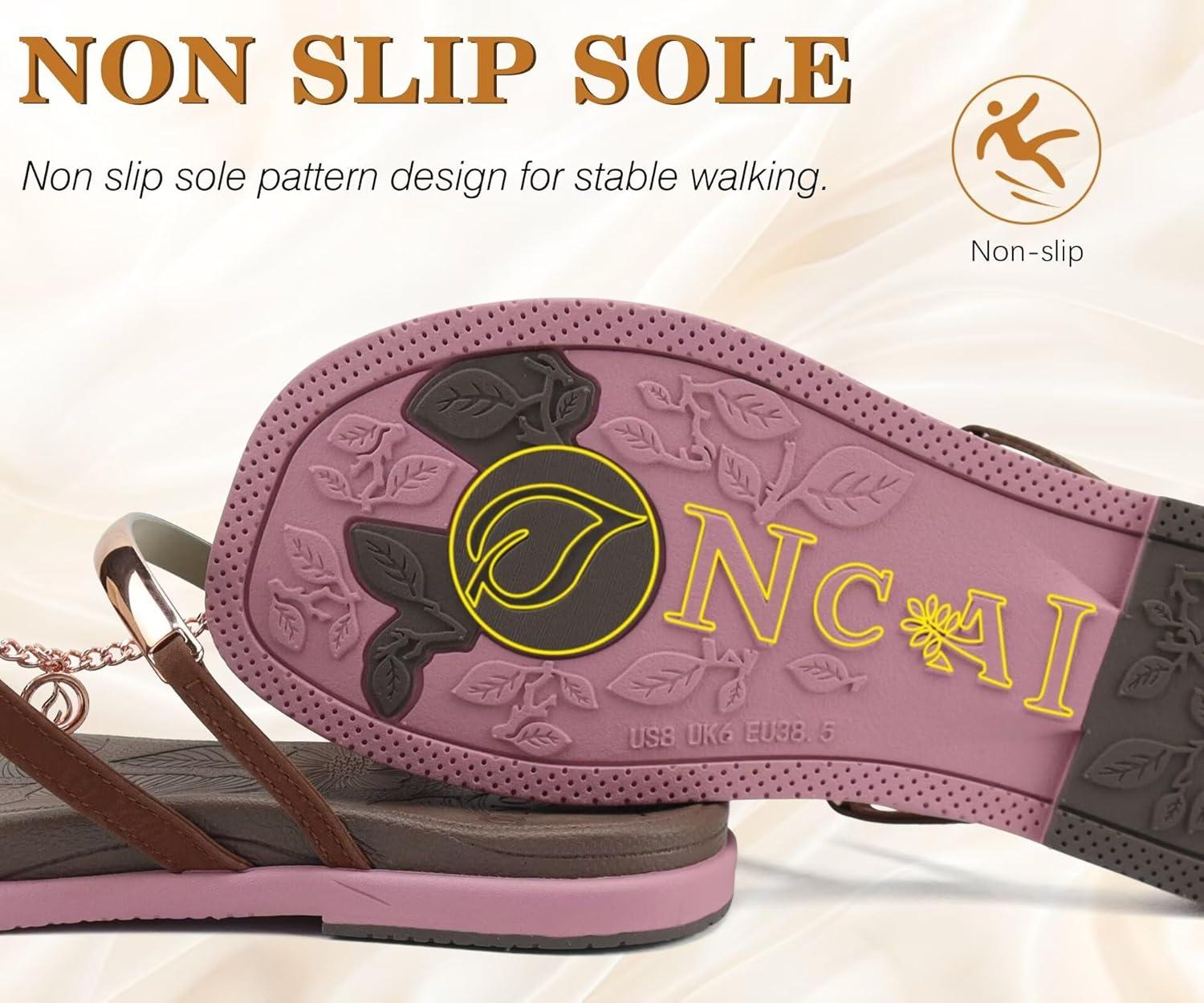 image:imageONCAI Womens Flat Slides Sandals Toe loop Strappy Square Open Toe Fashion Essentials Sandal for Woman Summer Vacation Walking Casual Comfortable Outdoor Ladies Slide Shoes US Size 611BrownPink