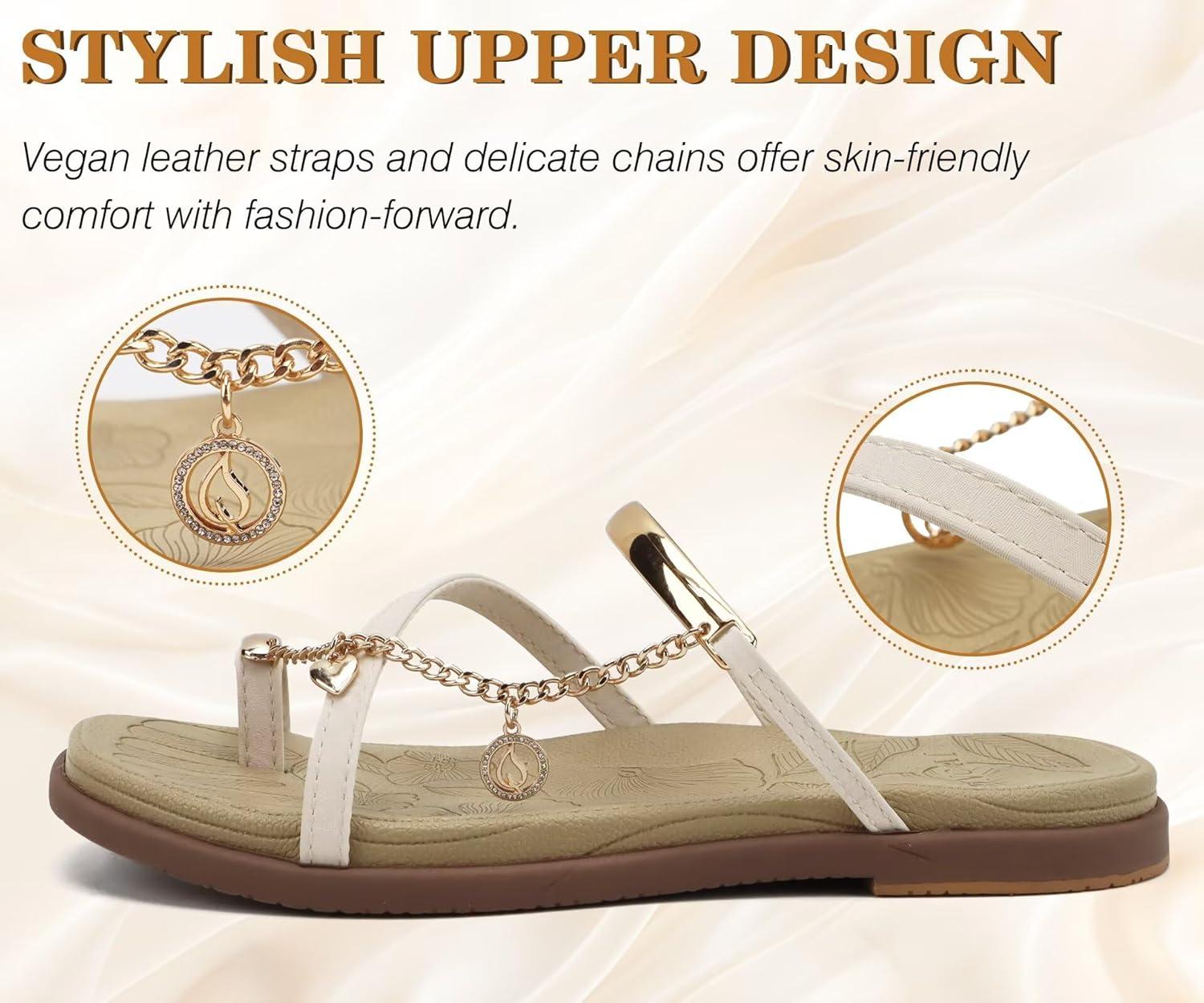 image:imageONCAI Womens Flat Slides Sandals Toe loop Strappy Square Open Toe Fashion Essentials Sandal for Woman Summer Vacation Walking Casual Comfortable Outdoor Ladies Slide Shoes US Size 611BeigeBrown
