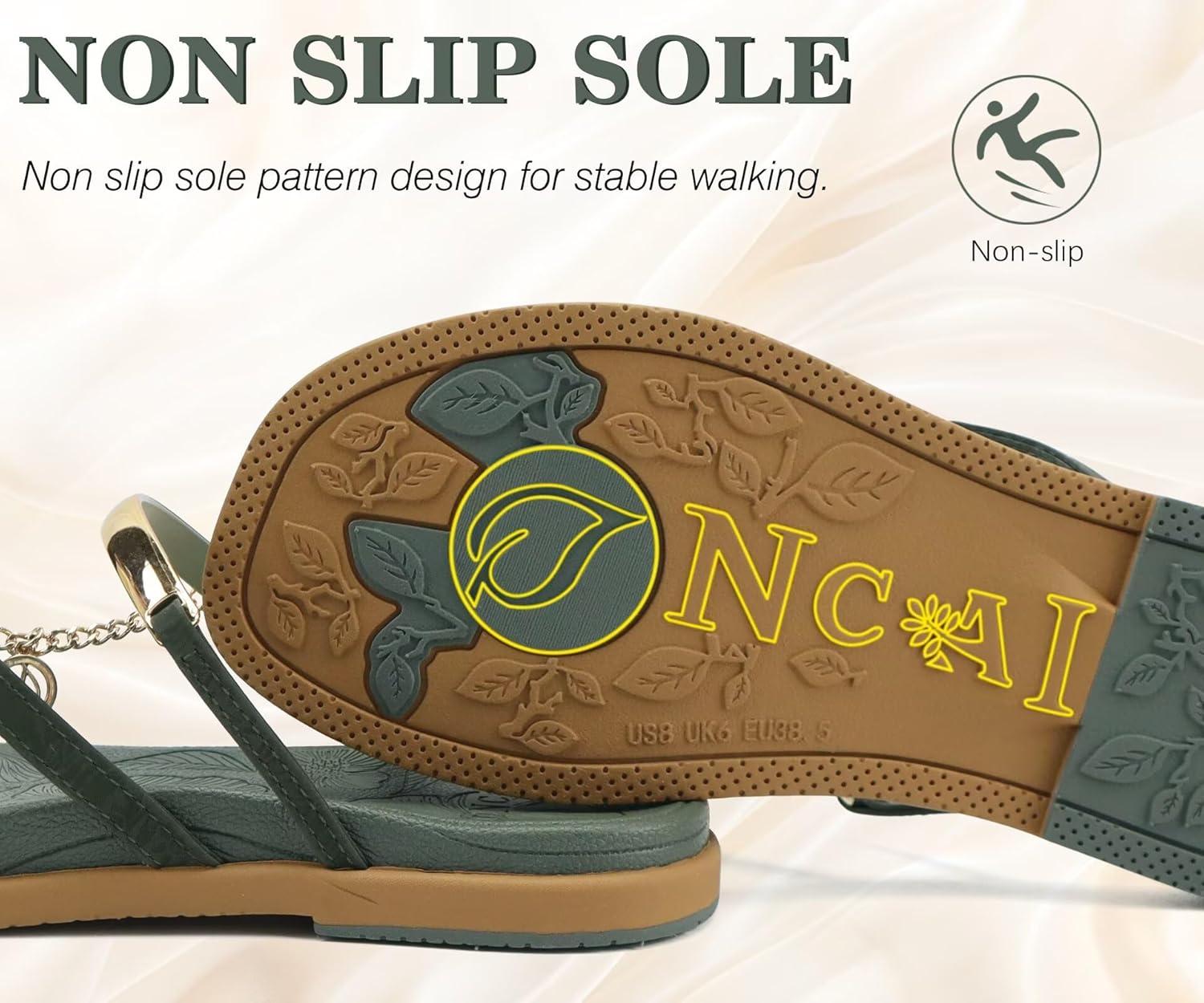 image:imageONCAI Womens Flat Slides Sandals Toe loop Strappy Square Open Toe Fashion Essentials Sandal for Woman Summer Vacation Walking Casual Comfortable Outdoor Ladies Slide Shoes US Size 611GreenKhaki
