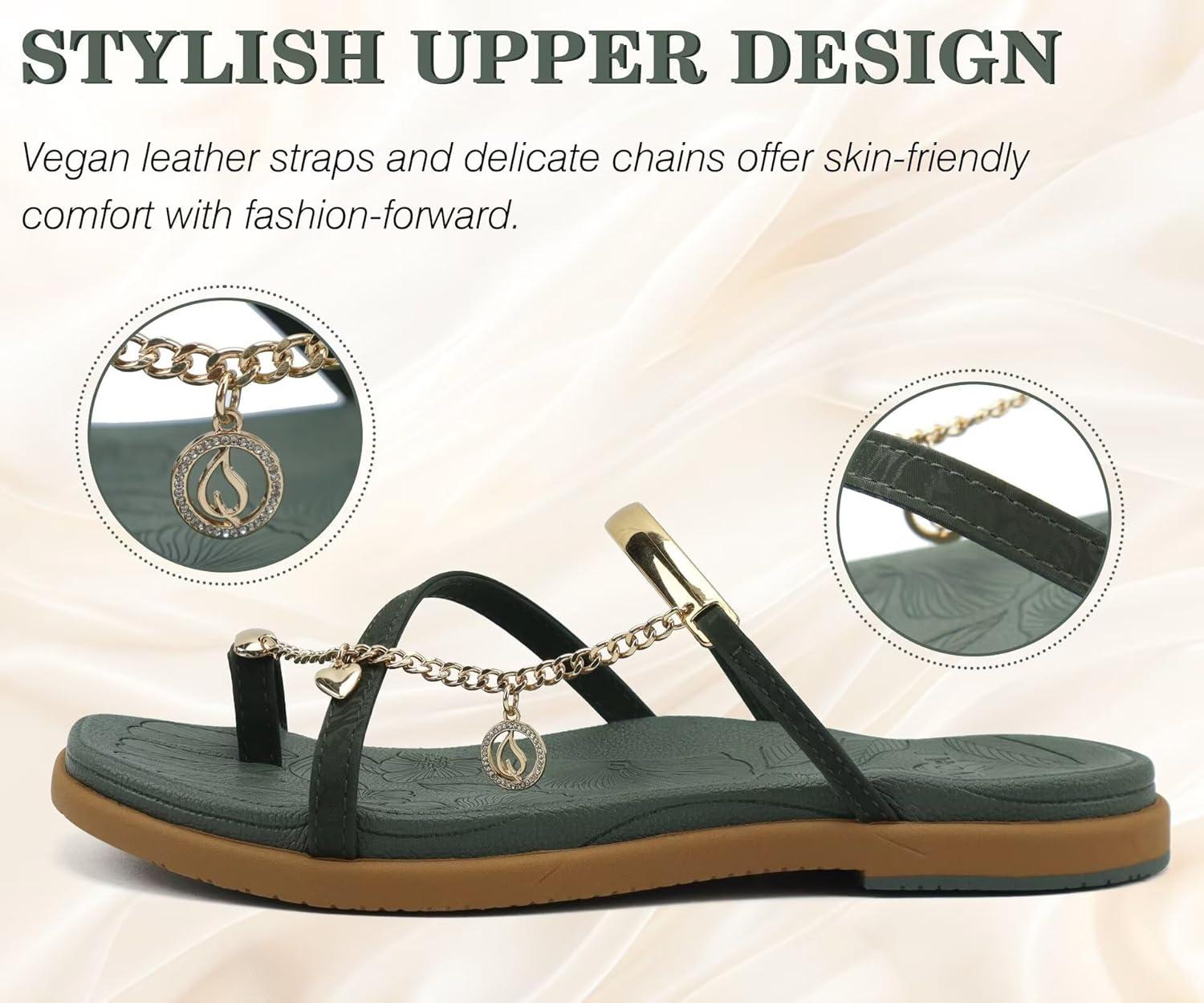 image:imageONCAI Womens Flat Slides Sandals Toe loop Strappy Square Open Toe Fashion Essentials Sandal for Woman Summer Vacation Walking Casual Comfortable Outdoor Ladies Slide Shoes US Size 611GreenKhaki
