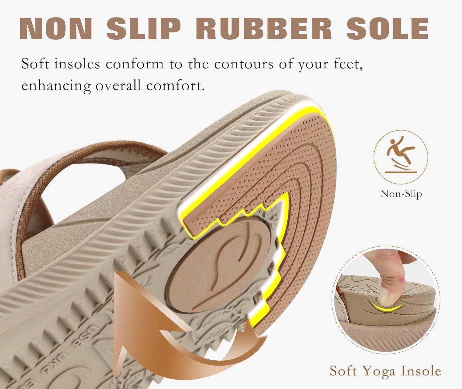 image:imageONCAI Womens Orthopedic Platform Flip Flops with Arch Support Summer Beach Dressy Trendy Walking Sandals and Thick Outdoor Rubber SolesBeige