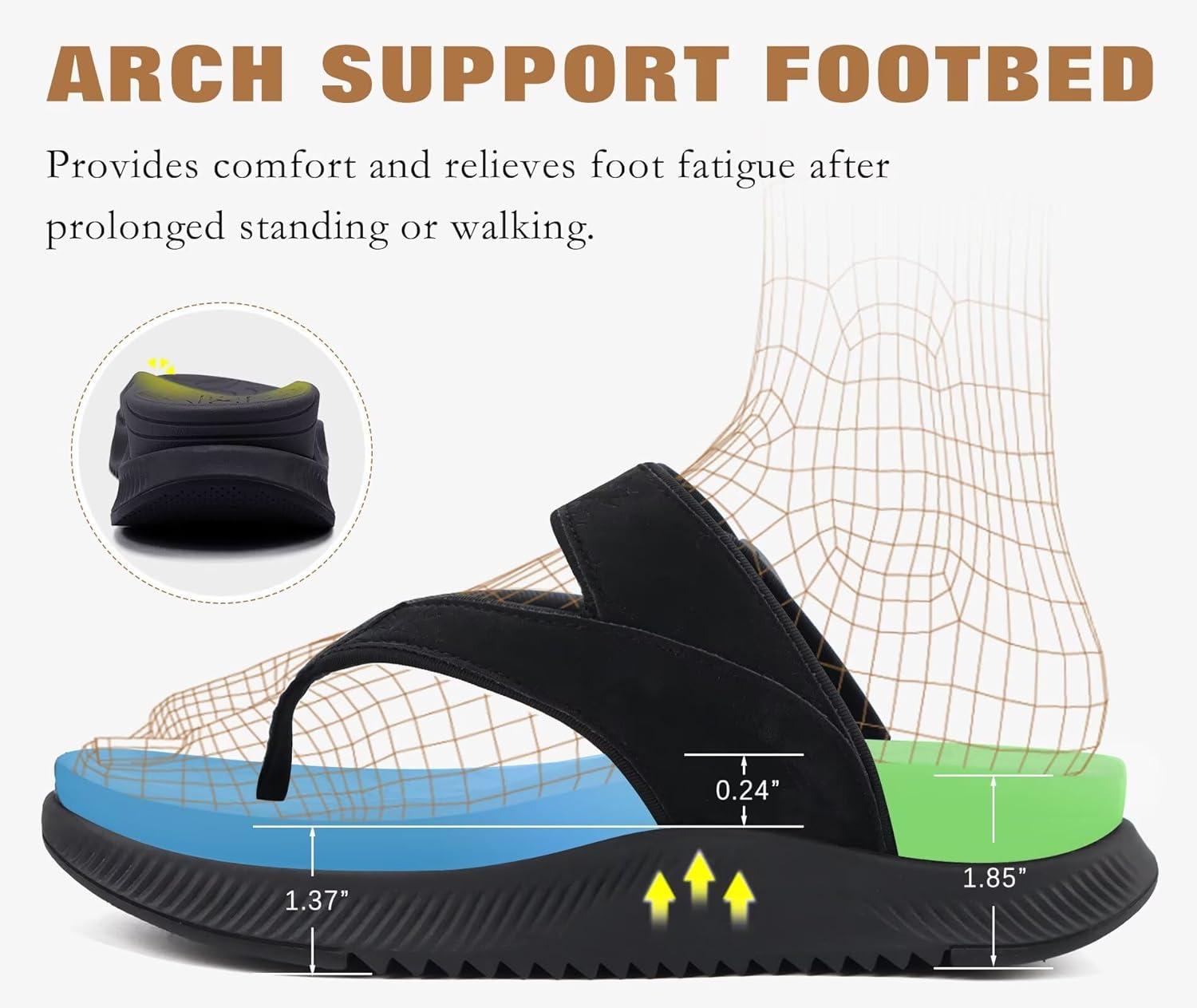 image:imageONCAI Womens Orthopedic Platform Flip Flops with Arch Support Summer Beach Dressy Trendy Walking Sandals and Thick Outdoor Rubber SolesBlack