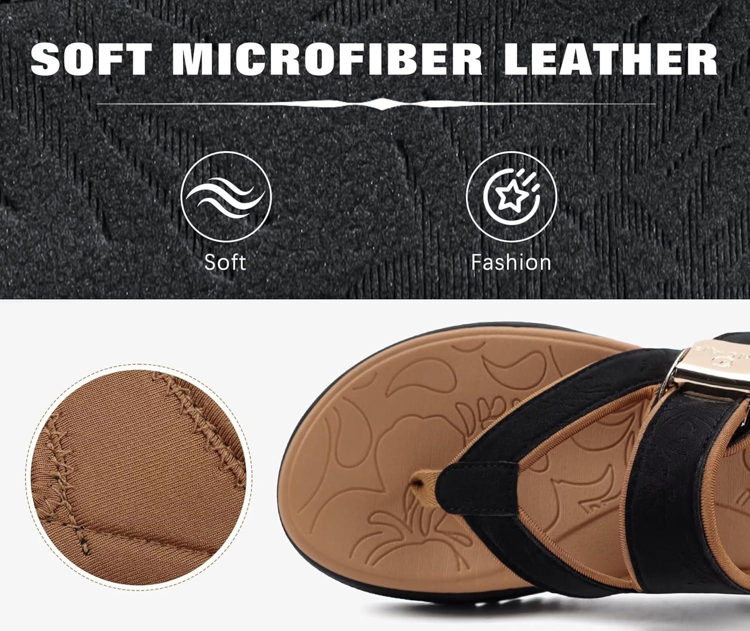 image:imageONCAI Womens Orthopedic Platform Flip Flops with Arch Support Summer Beach Dressy Trendy Walking Sandals and Thick Outdoor Rubber SolesBlackKhaki