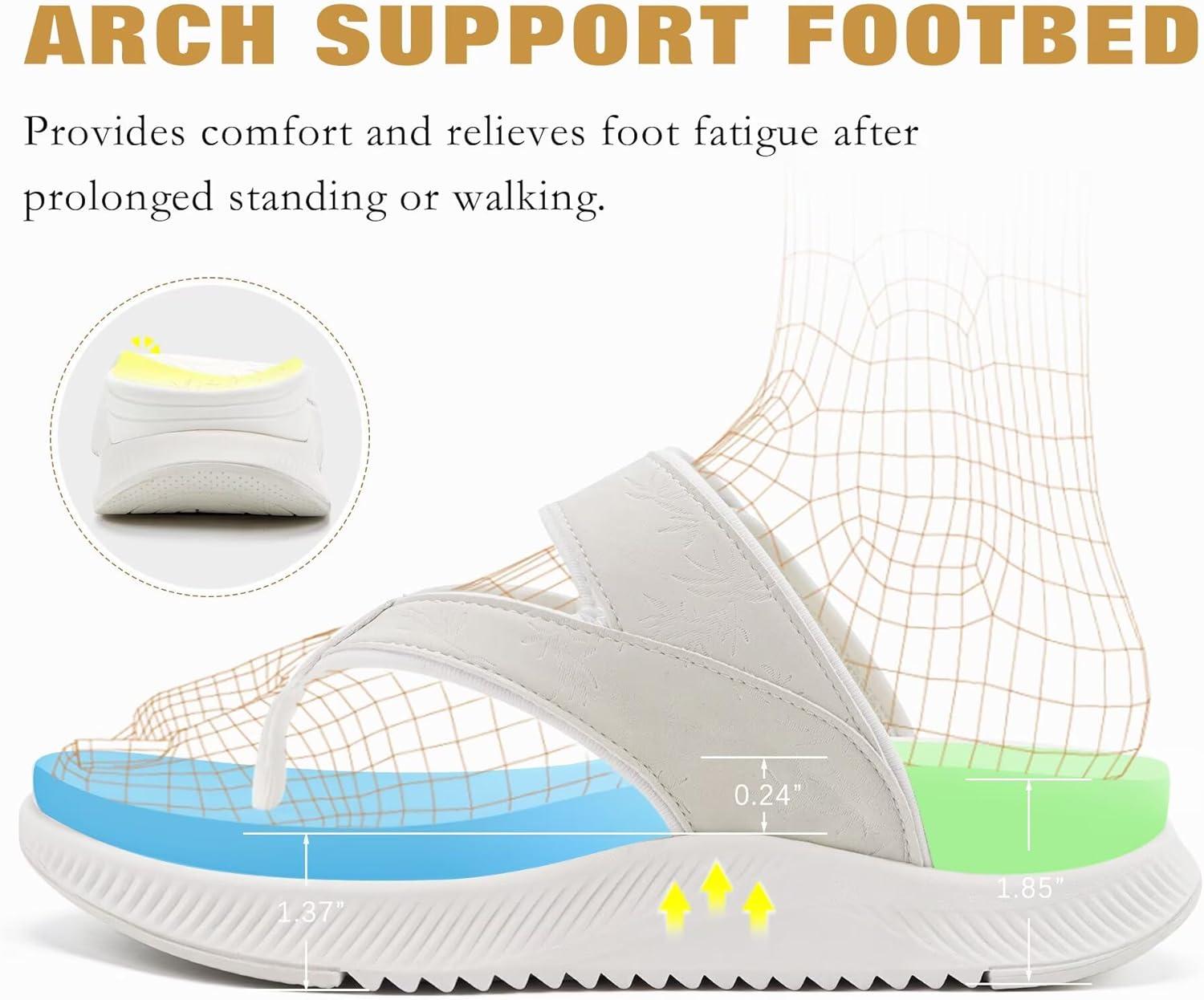 image:imageONCAI Womens Orthopedic Platform Flip Flops with Arch Support Summer Beach Dressy Trendy Walking Sandals and Thick Outdoor Rubber SolesCreamywhite