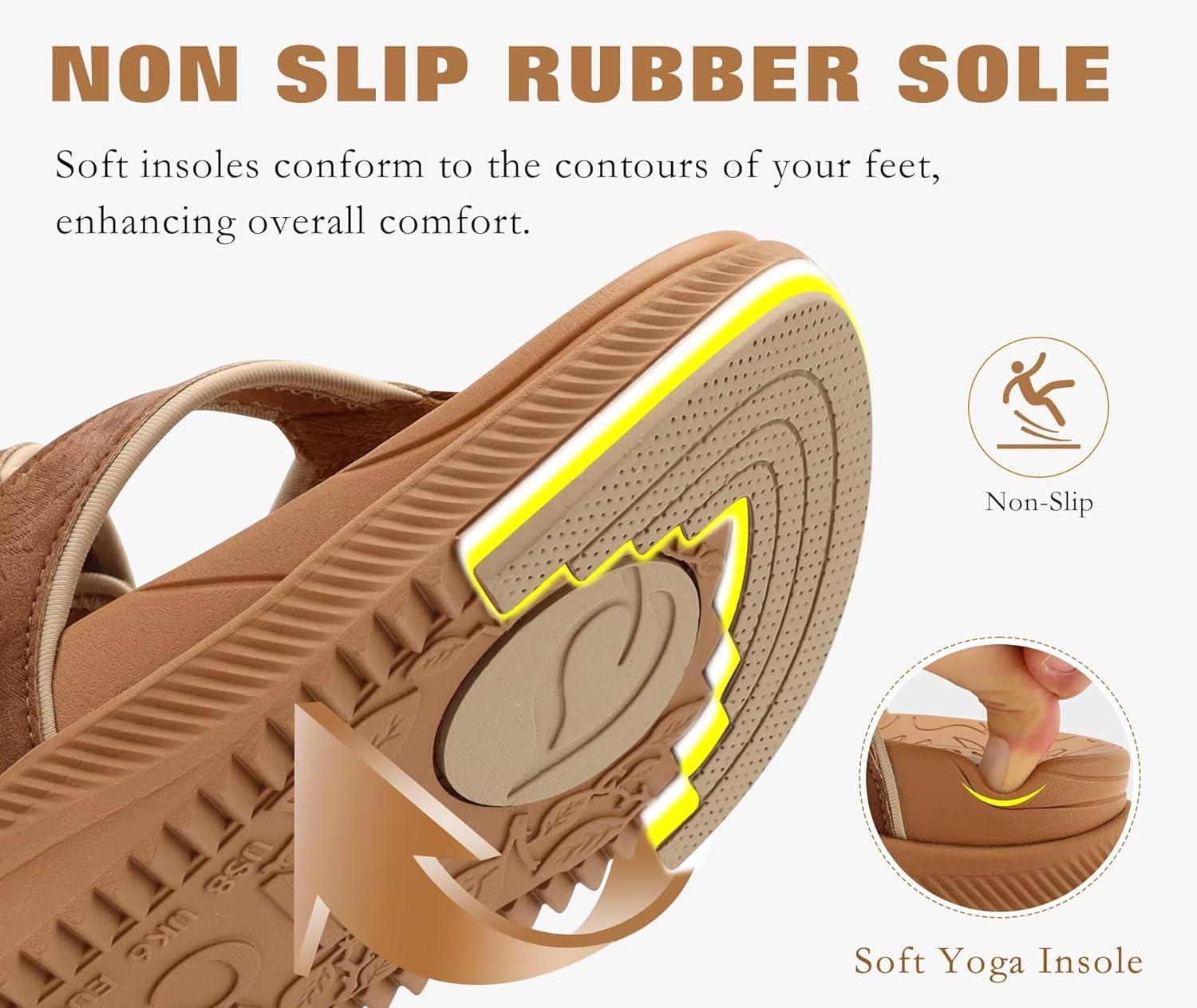 image:imageONCAI Womens Orthopedic Platform Flip Flops with Arch Support Summer Beach Dressy Trendy Walking Sandals and Thick Outdoor Rubber SolesKhaki