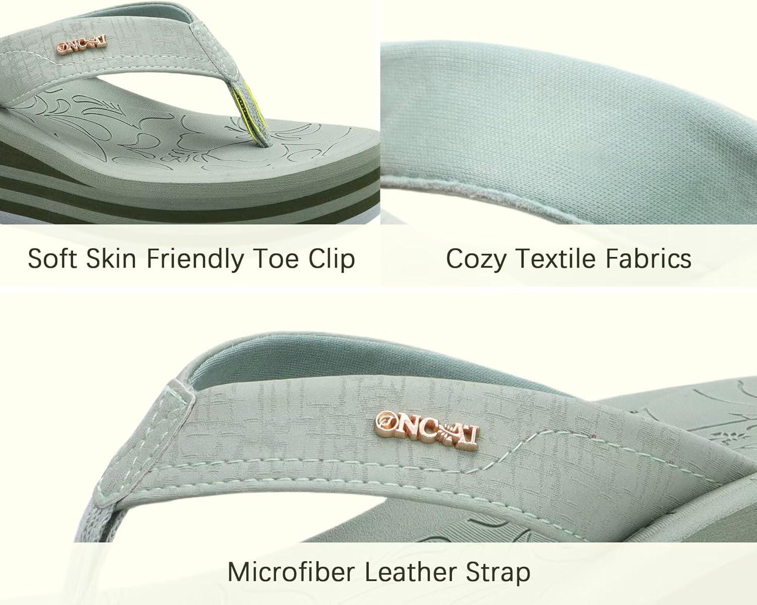 image:imageONCAI Womens Platform Wedge Flip Flops Trendy Dressy Womans Summer Flatform Sandals with Comfortable Walking Outdoor Rubber Soles US Size 511Greenregular Size