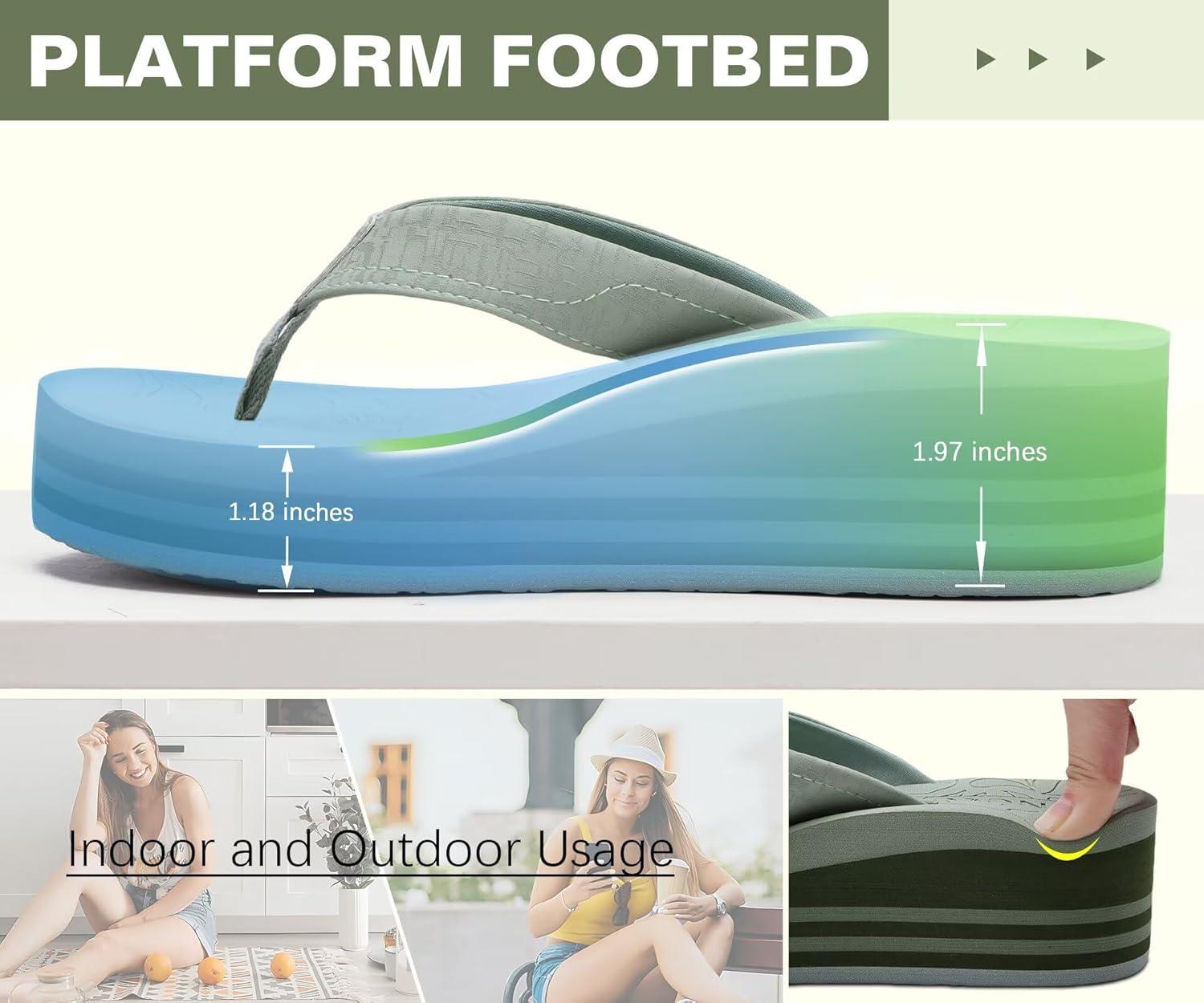 image:imageONCAI Womens Platform Wedge Flip Flops Trendy Dressy Womans Summer Flatform Sandals with Comfortable Walking Outdoor Rubber Soles US Size 511Greenregular Size