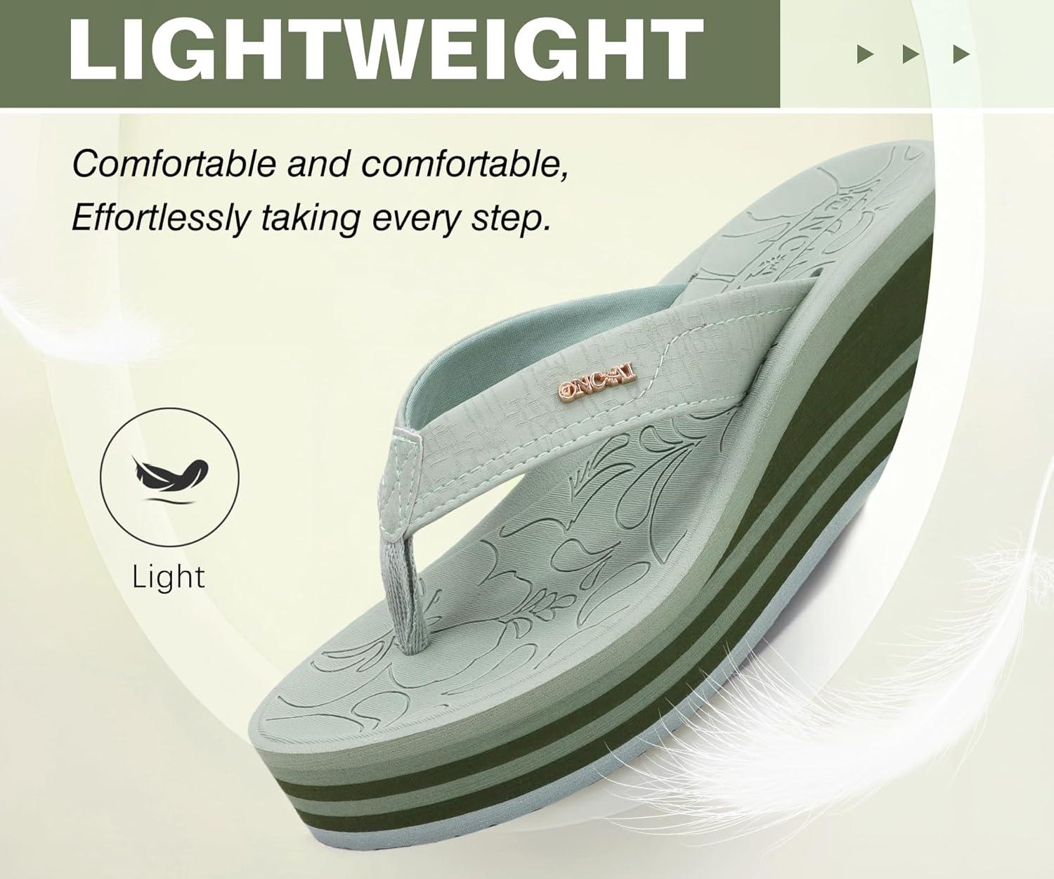 image:imageONCAI Womens Platform Wedge Flip Flops Trendy Dressy Womans Summer Flatform Sandals with Comfortable Walking Outdoor Rubber Soles US Size 511Greenregular Size