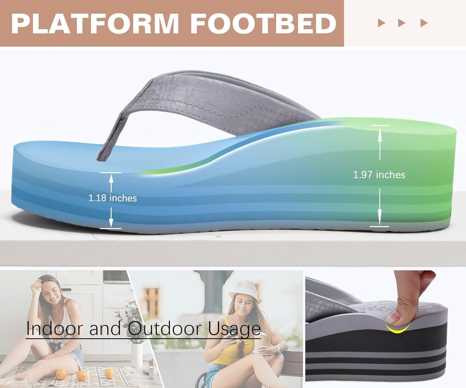 image:imageONCAI Womens Platform Wedge Flip Flops Trendy Dressy Womans Summer Flatform Sandals with Comfortable Walking Outdoor Rubber Soles US Size 511Greyregular Size