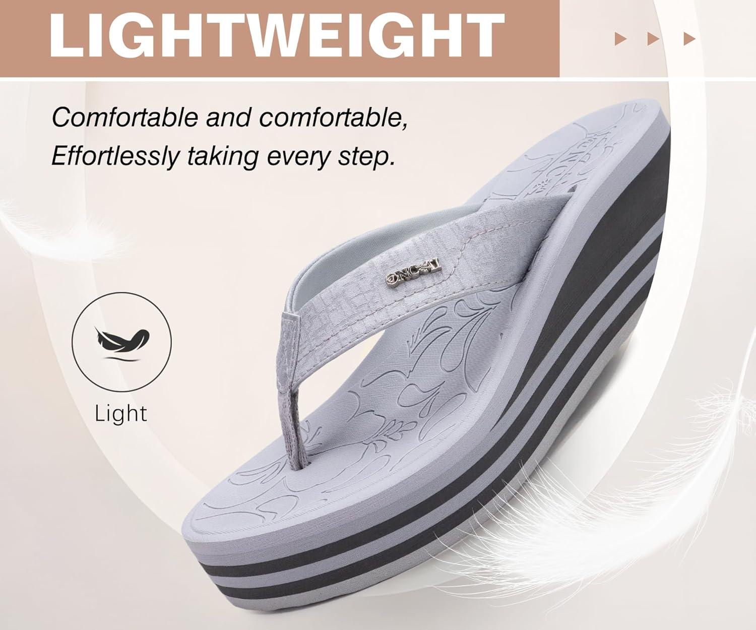 image:imageONCAI Womens Platform Wedge Flip Flops Trendy Dressy Womans Summer Flatform Sandals with Comfortable Walking Outdoor Rubber Soles US Size 511Greyregular Size