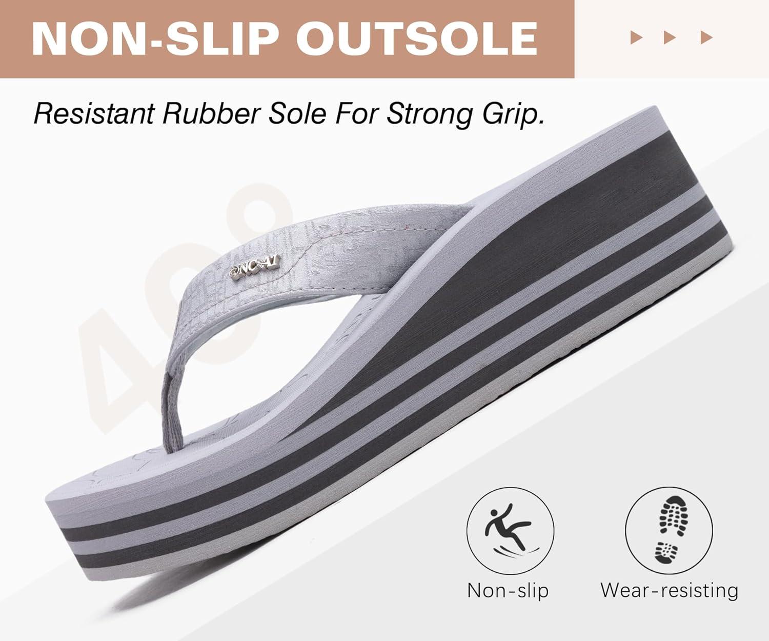 image:imageONCAI Womens Platform Wedge Flip Flops Trendy Dressy Womans Summer Flatform Sandals with Comfortable Walking Outdoor Rubber Soles US Size 511Greyregular Size