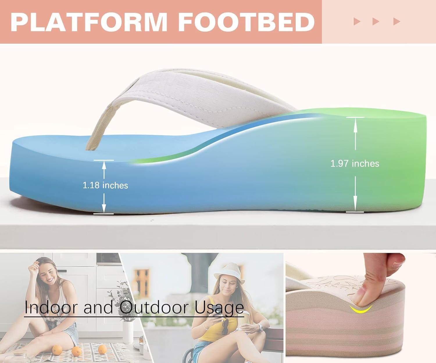 image:imageONCAI Womens Platform Wedge Flip Flops Trendy Dressy Womans Summer Flatform Sandals with Comfortable Walking Outdoor Rubber Soles US Size 511Off Whiteregular Size