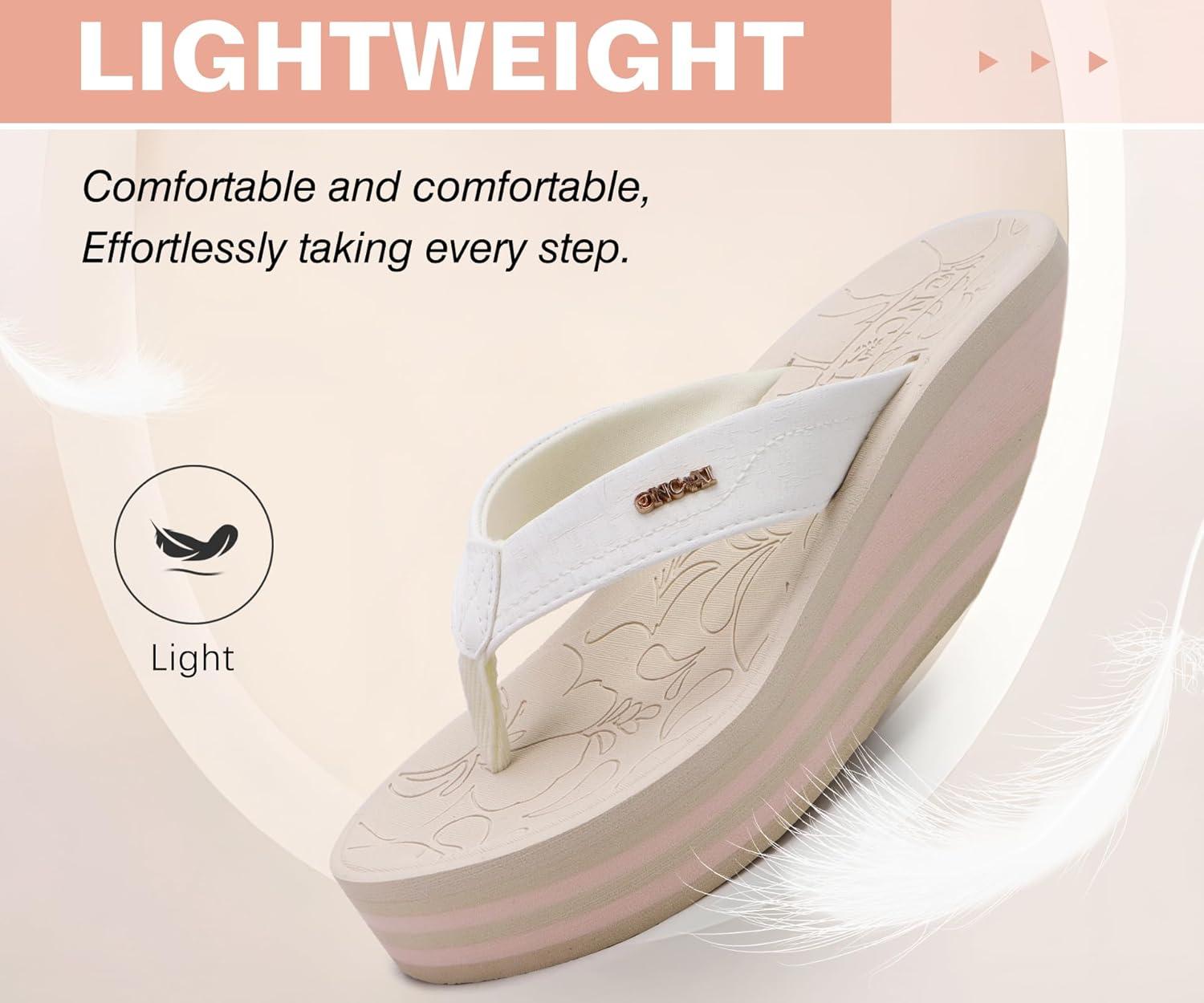 image:imageONCAI Womens Platform Wedge Flip Flops Trendy Dressy Womans Summer Flatform Sandals with Comfortable Walking Outdoor Rubber Soles US Size 511Off Whiteregular Size