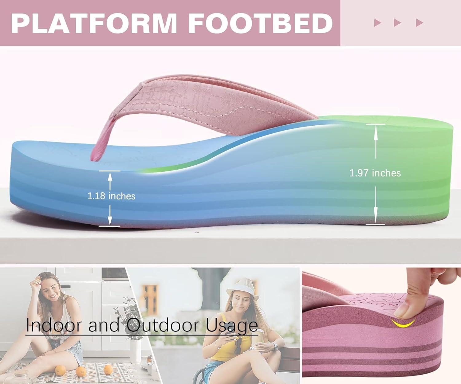 image:imageONCAI Womens Platform Wedge Flip Flops Trendy Dressy Womans Summer Flatform Sandals with Comfortable Walking Outdoor Rubber Soles US Size 511Pinkregular Size