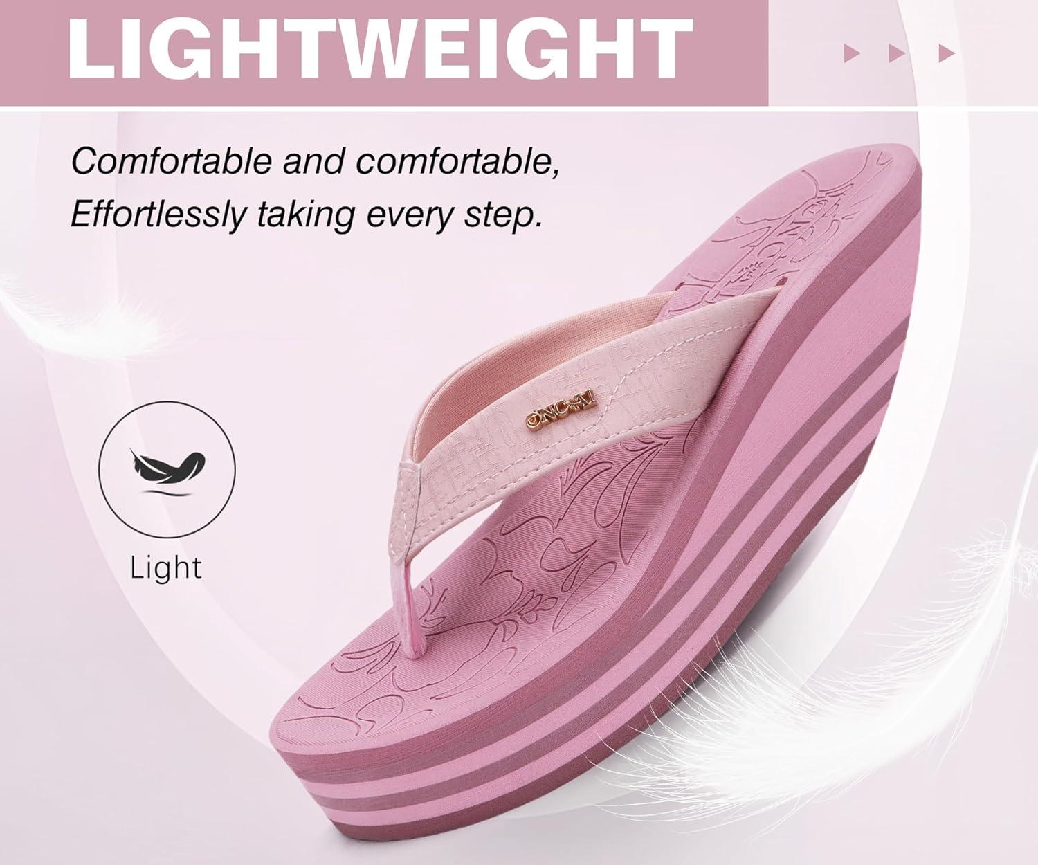 image:imageONCAI Womens Platform Wedge Flip Flops Trendy Dressy Womans Summer Flatform Sandals with Comfortable Walking Outdoor Rubber Soles US Size 511Pinkregular Size