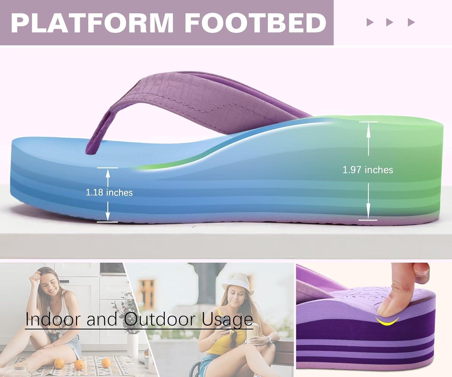 image:imageONCAI Womens Platform Wedge Flip Flops Trendy Dressy Womans Summer Flatform Sandals with Comfortable Walking Outdoor Rubber Soles US Size 511Purpleregular Size