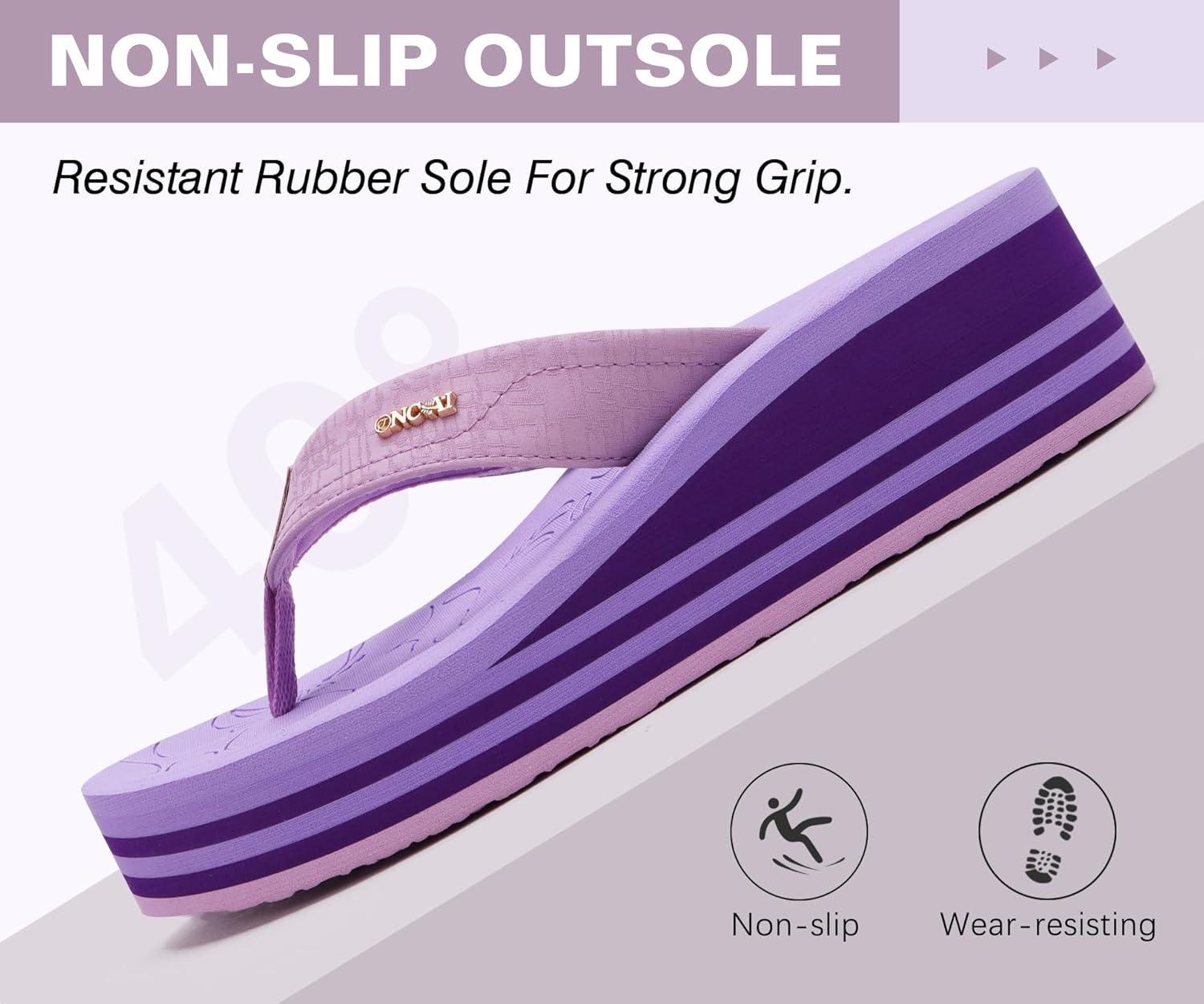 image:imageONCAI Womens Platform Wedge Flip Flops Trendy Dressy Womans Summer Flatform Sandals with Comfortable Walking Outdoor Rubber Soles US Size 511Purpleregular Size