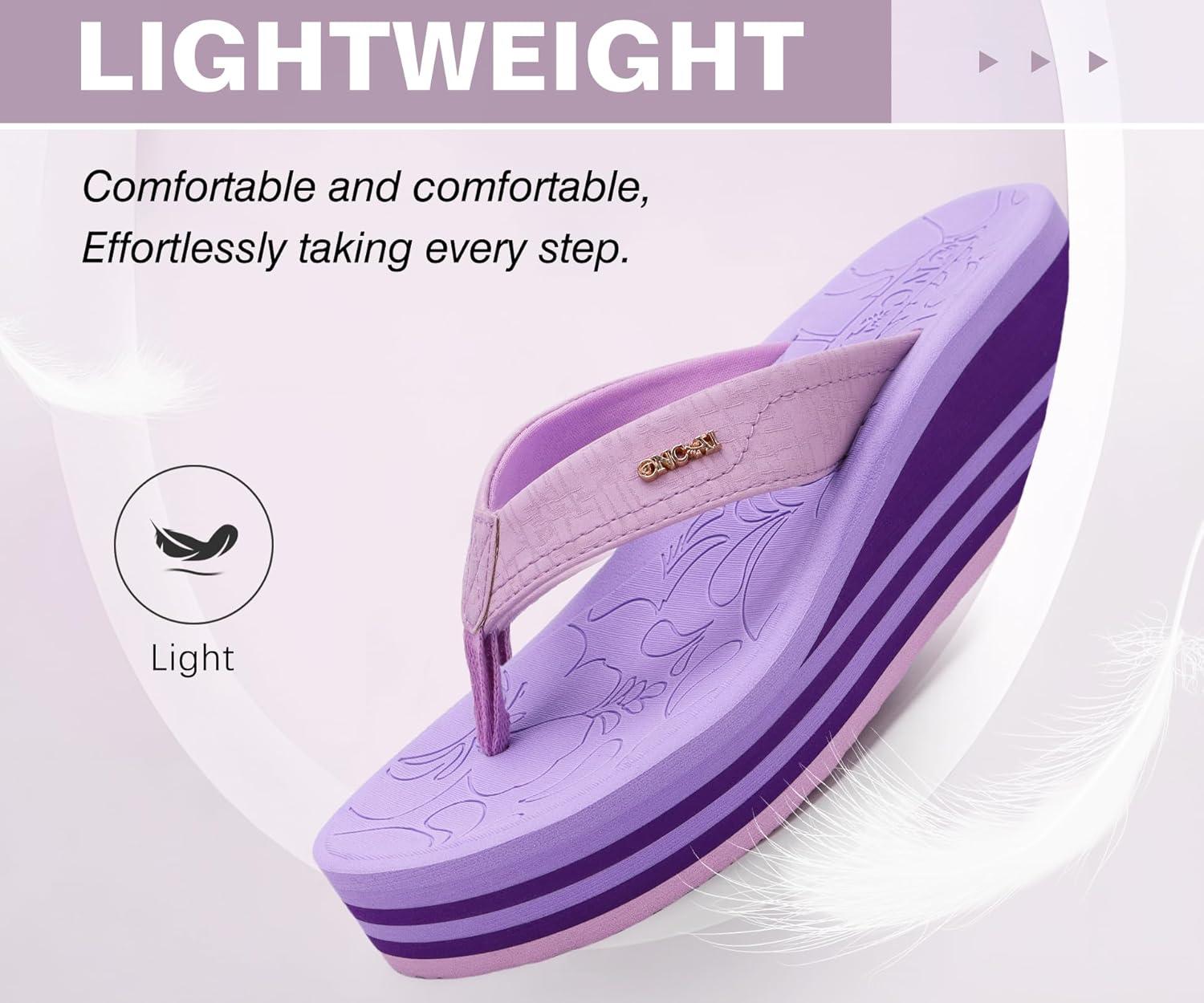 image:imageONCAI Womens Platform Wedge Flip Flops Trendy Dressy Womans Summer Flatform Sandals with Comfortable Walking Outdoor Rubber Soles US Size 511Purpleregular Size