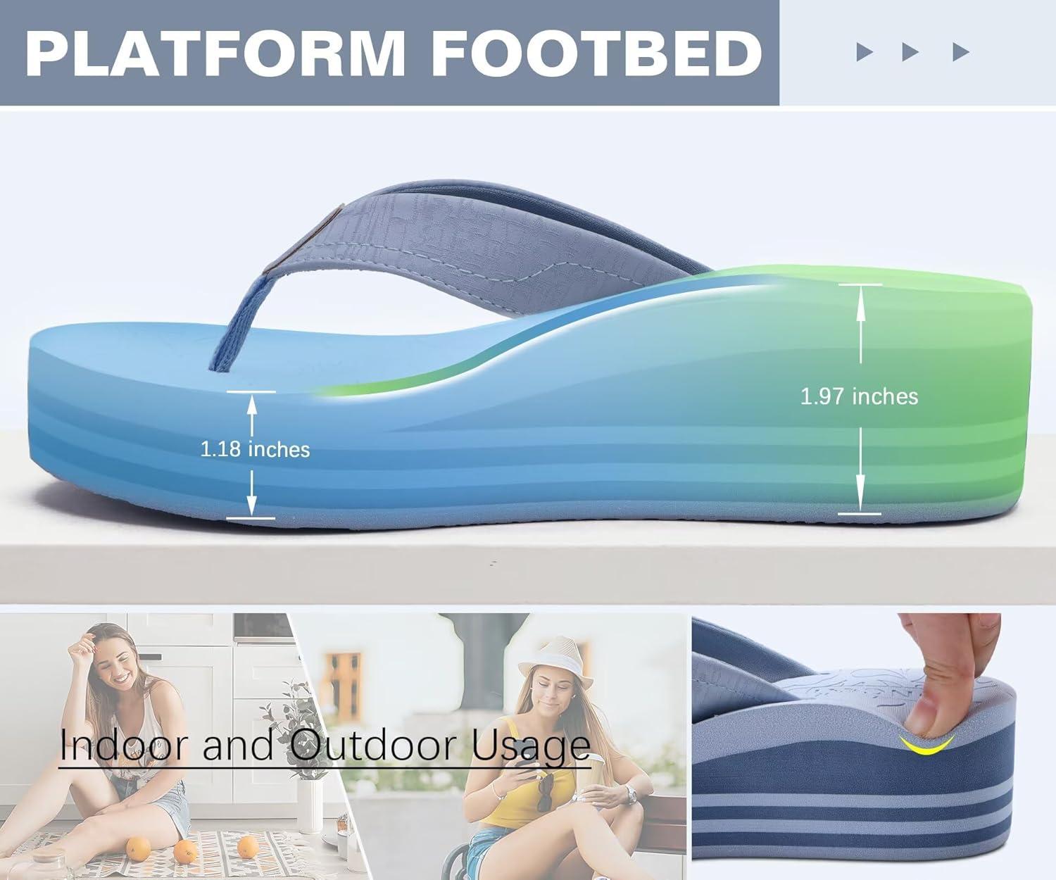 image:imageONCAI Womens Platform Wedge Flip Flops Trendy Dressy Womans Summer Flatform Sandals with Comfortable Walking Outdoor Rubber Soles US Size 511Sky Blueregular Size