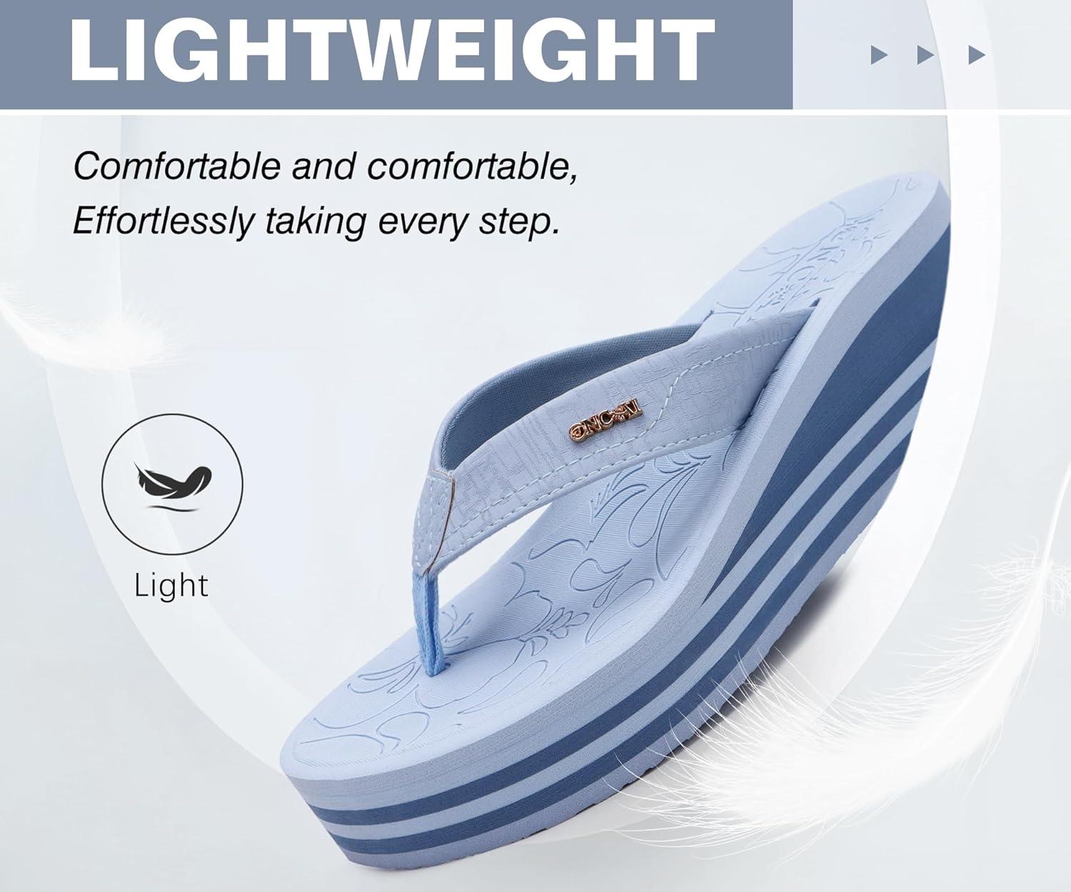 image:imageONCAI Womens Platform Wedge Flip Flops Trendy Dressy Womans Summer Flatform Sandals with Comfortable Walking Outdoor Rubber Soles US Size 511Sky Blueregular Size