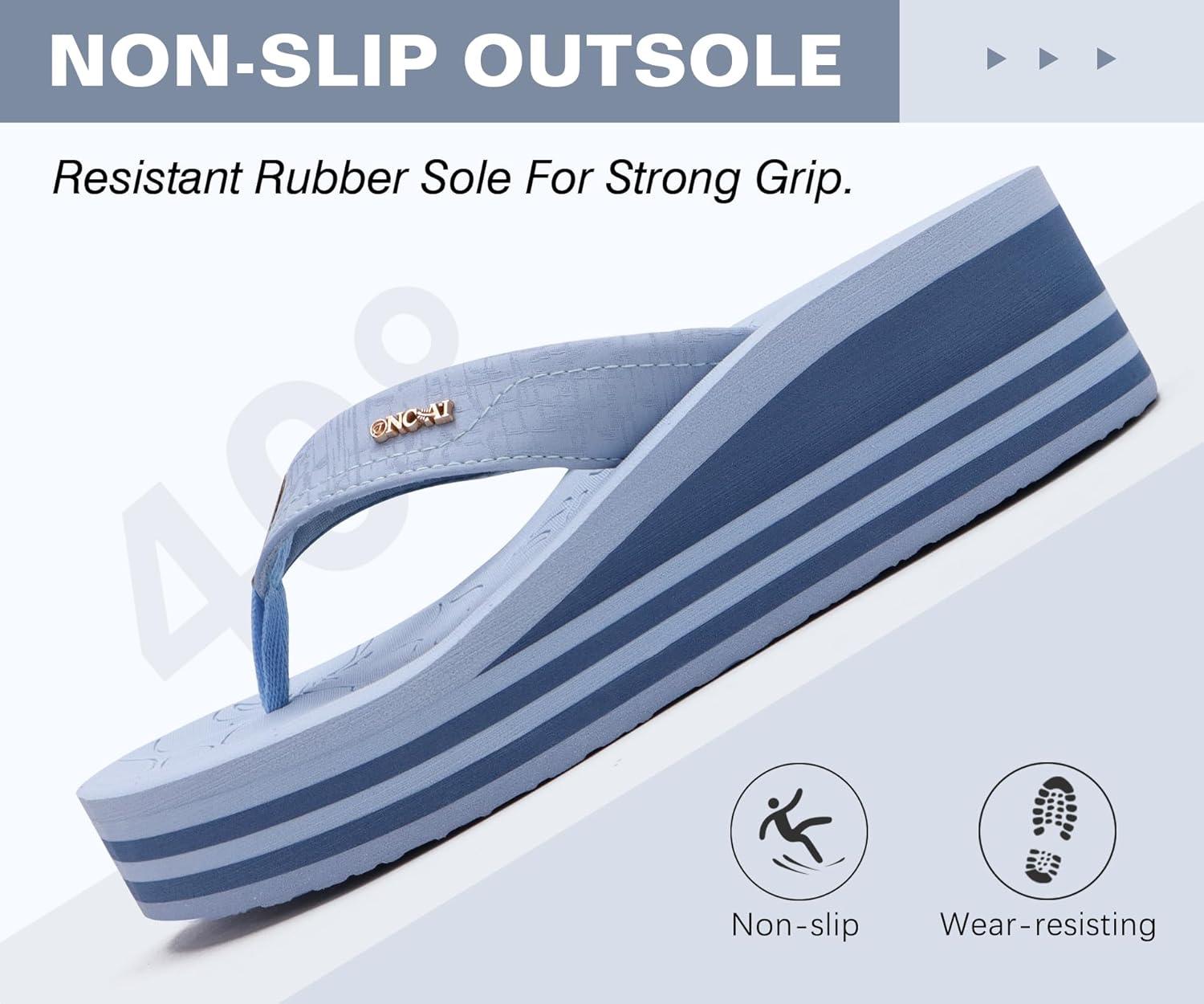 image:imageONCAI Womens Platform Wedge Flip Flops Trendy Dressy Womans Summer Flatform Sandals with Comfortable Walking Outdoor Rubber Soles US Size 511Sky Blueregular Size